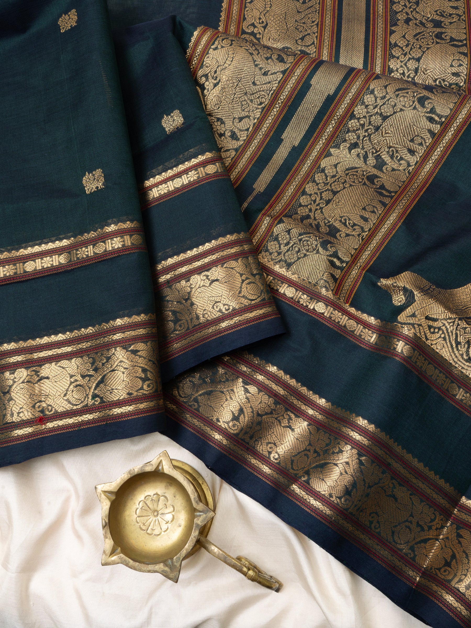 Dark green centre corner pallu /Silk Cotton Saree CLSA5973