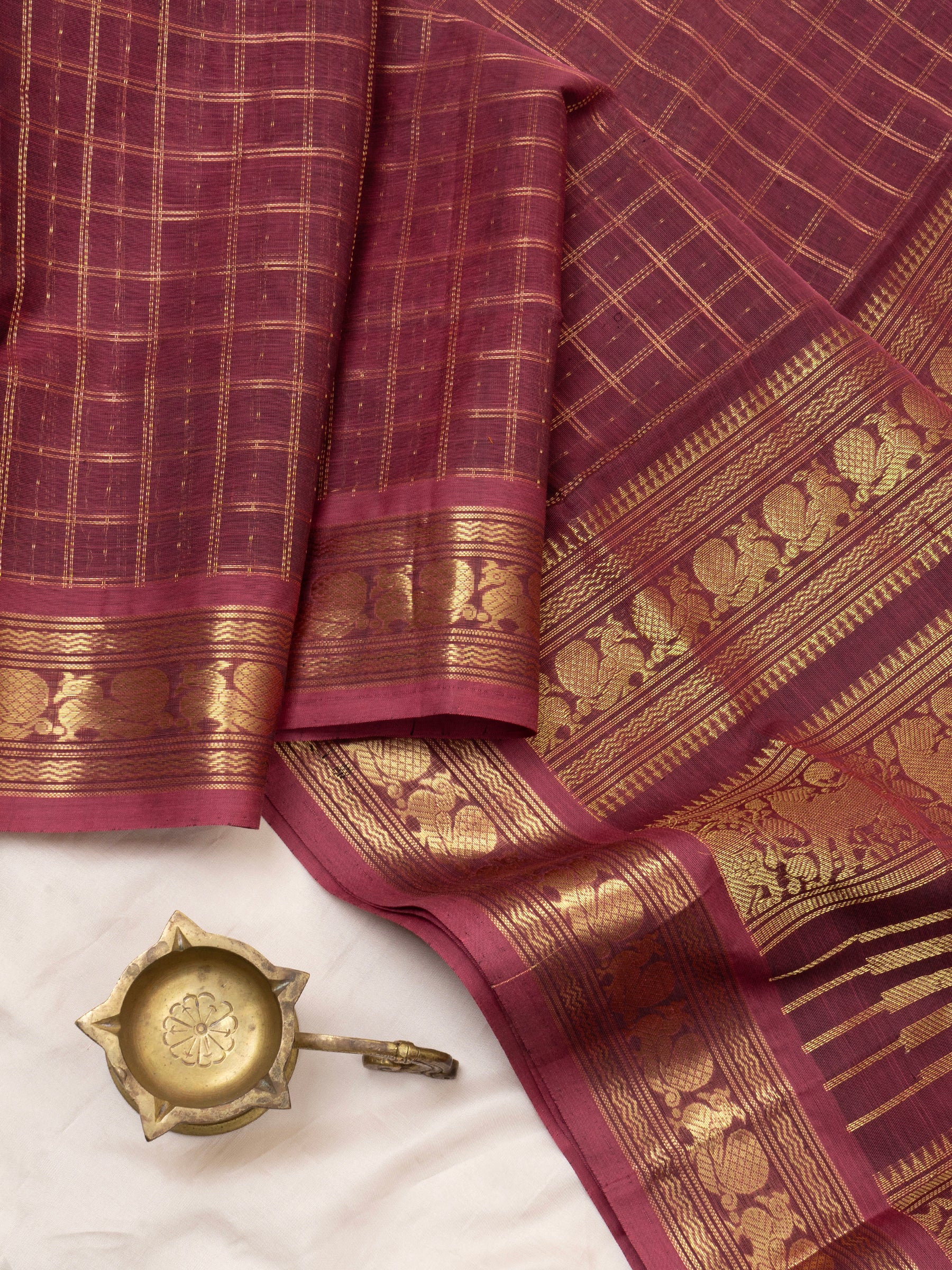 Mauve shot chocolate brown kattam / Silk Cotton Saree CLSA5980
