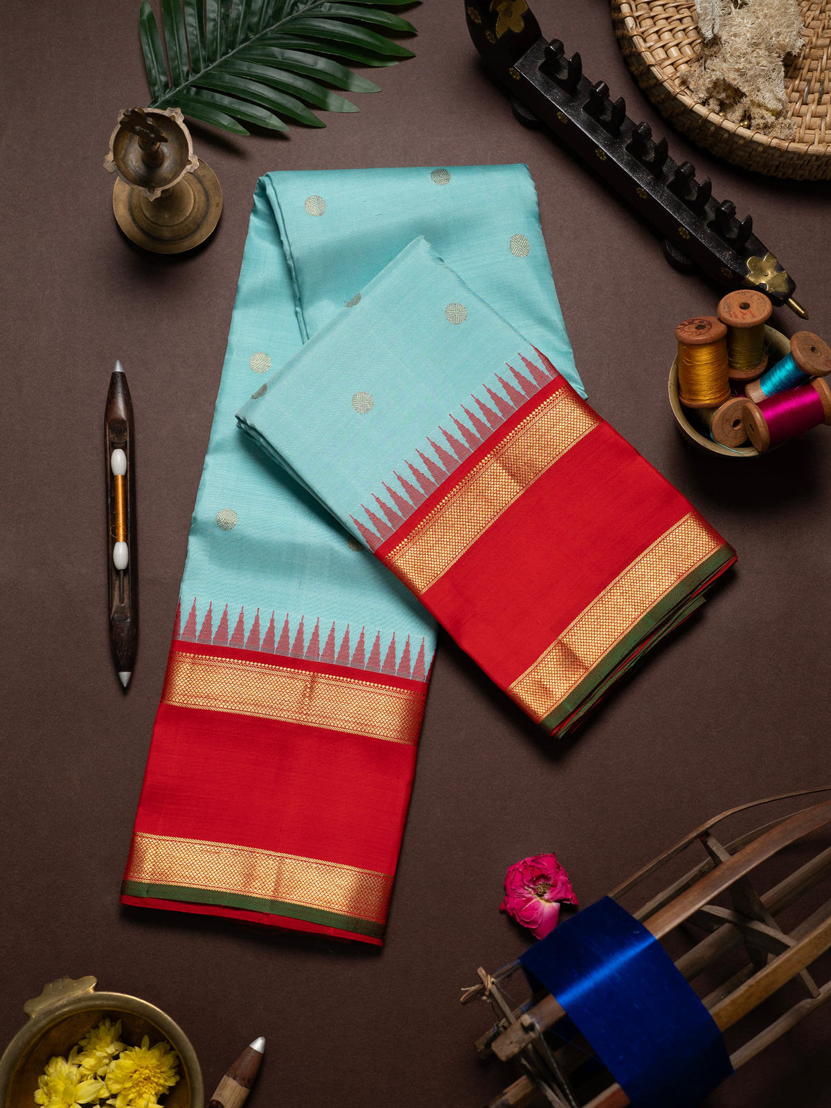 Pastel sky blue retta pet Korvia  Kanjipuram Silk Saree CLSA6269