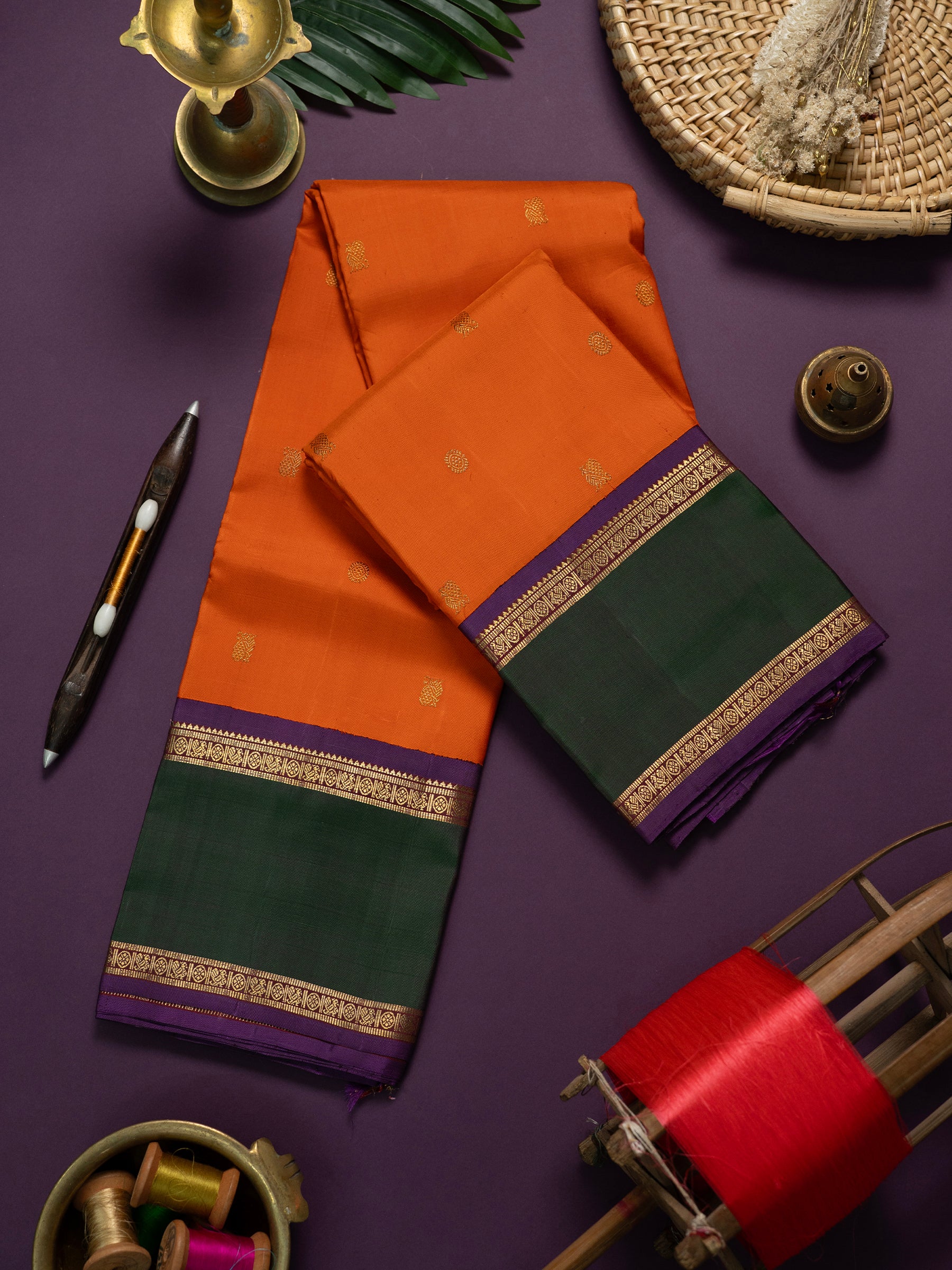 Vintage rust retta pet Kanjipuram Silk Saree CLSA6343