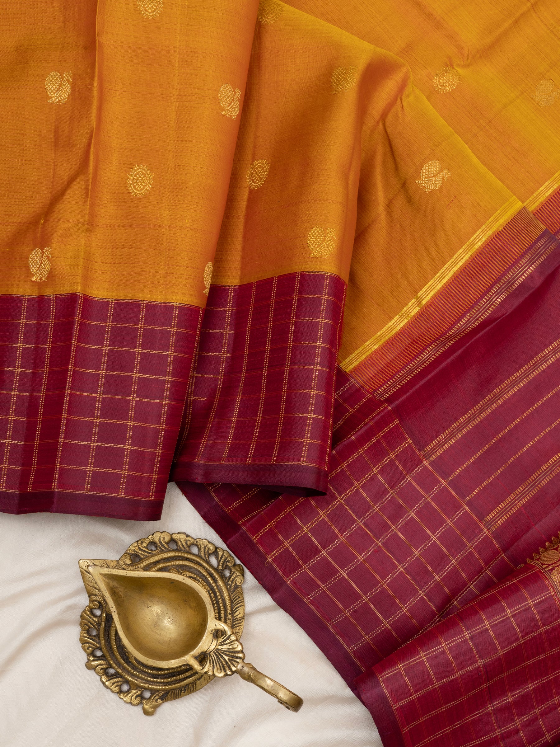 Rustic orange and red border kattam / Kanjipuram Saree CLSA6363