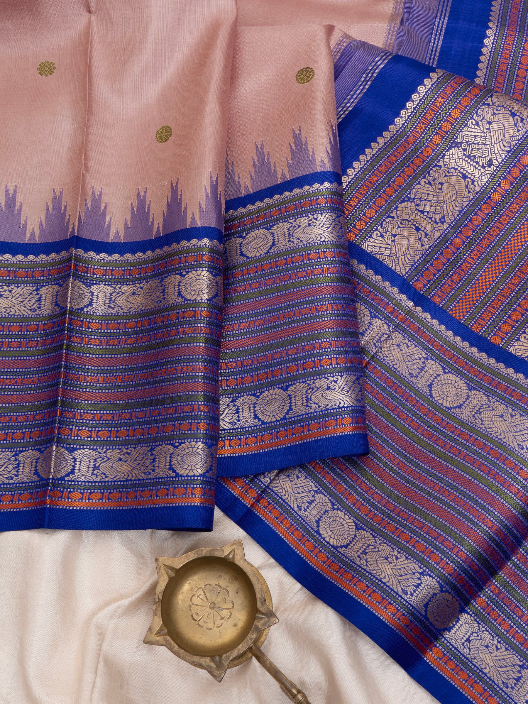 Peachish pink (pastel) and blue thread work/ Special Edition Silk CLSA6756