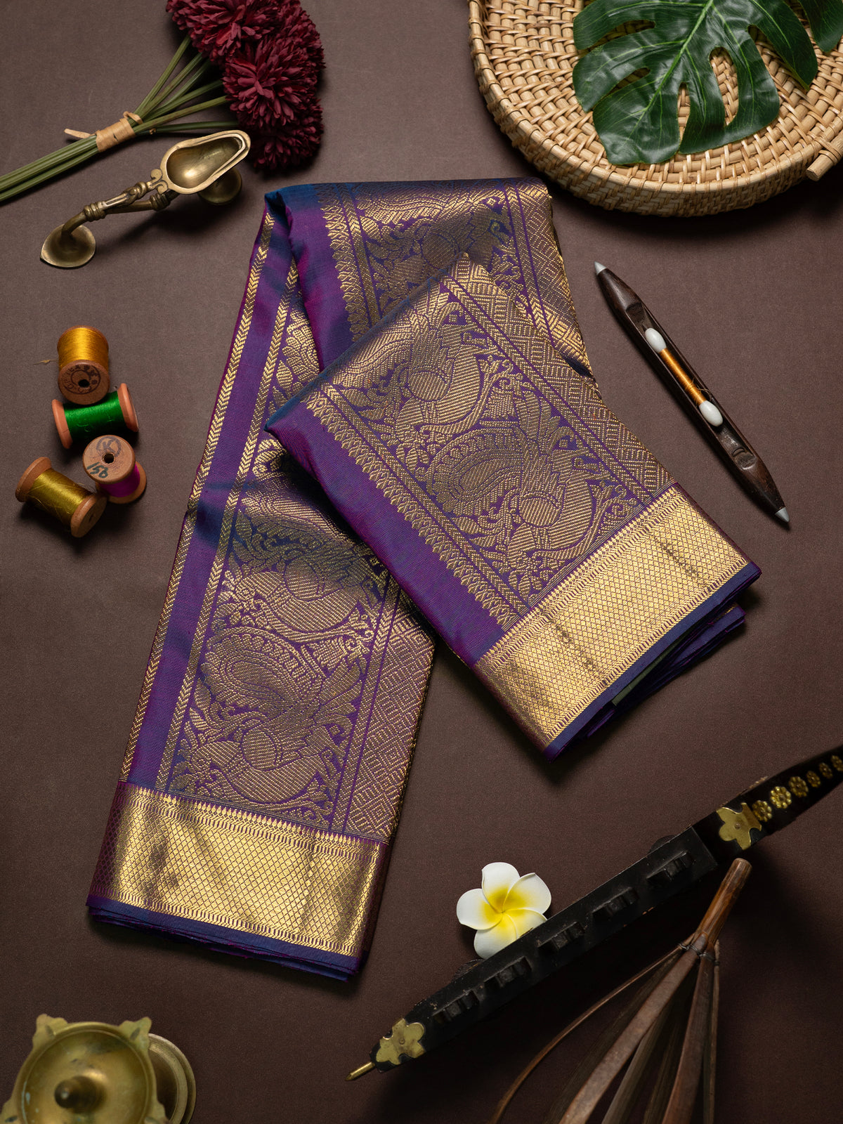Deep purple long pallu annam and chakram butta / Kanjipuram Silk Saree CLSA6839