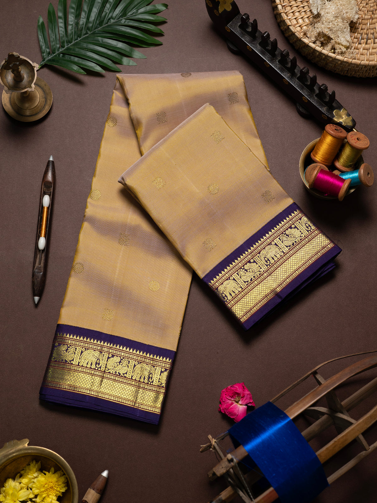 Dual tone biscuit Korvai  Kanjipuram Silk Saree CLSA7223