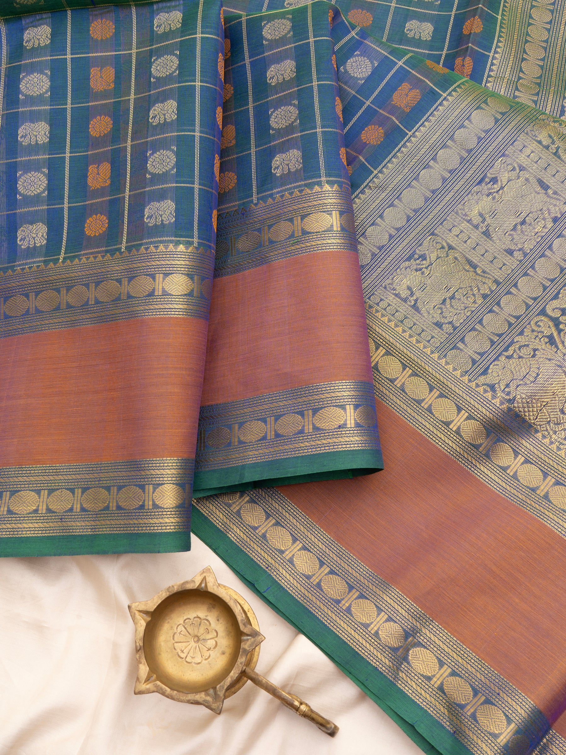 Mayilkazhuthu blue kattam multi butta /  Silk Cotton Saree CLSA7315
