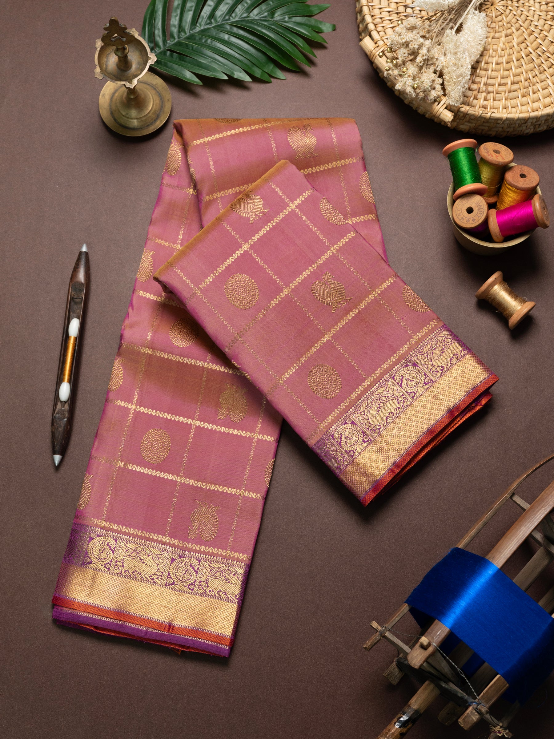 Double tone Zari Kattam  Kanjipuram Silk Saree CLSA7504