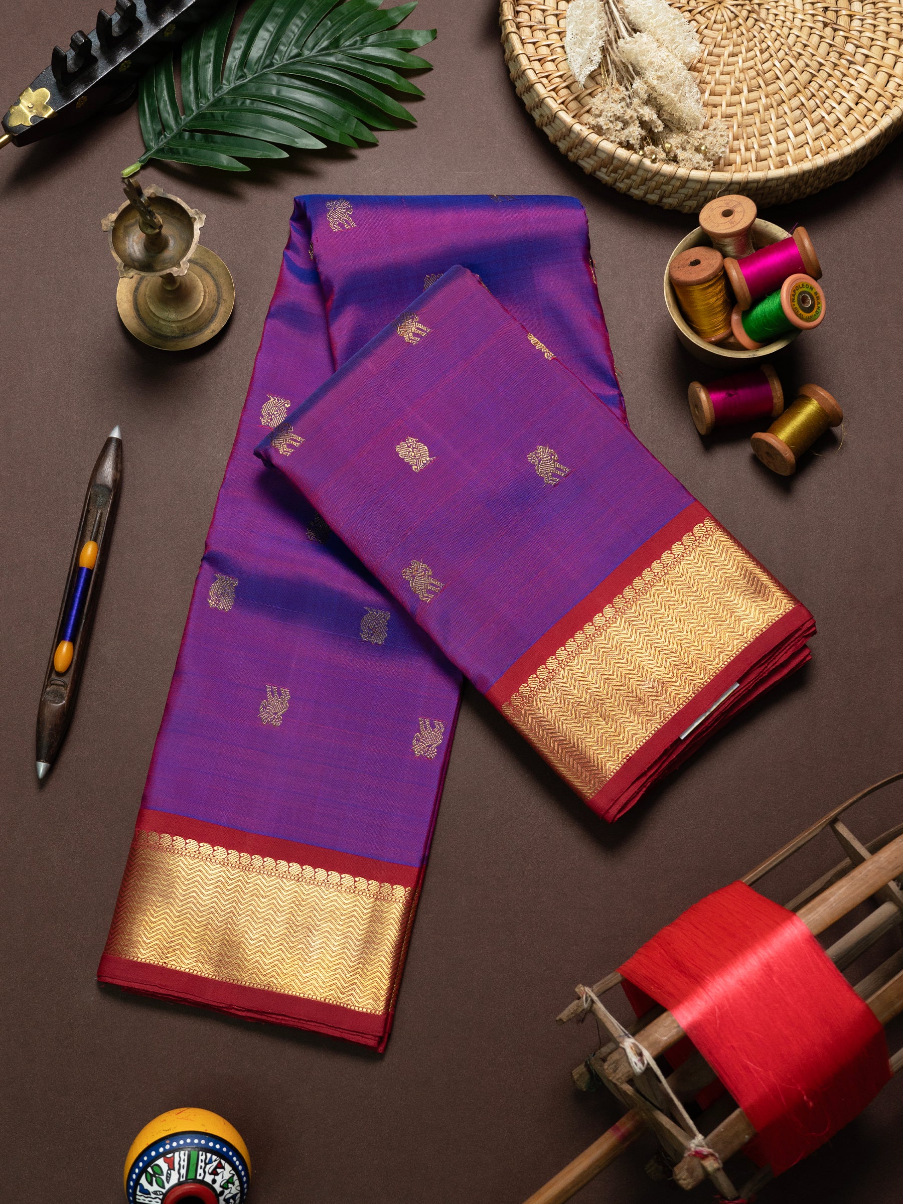 Krishnamegam and red yazhi butta / Kanjipuram Saree CLSA754