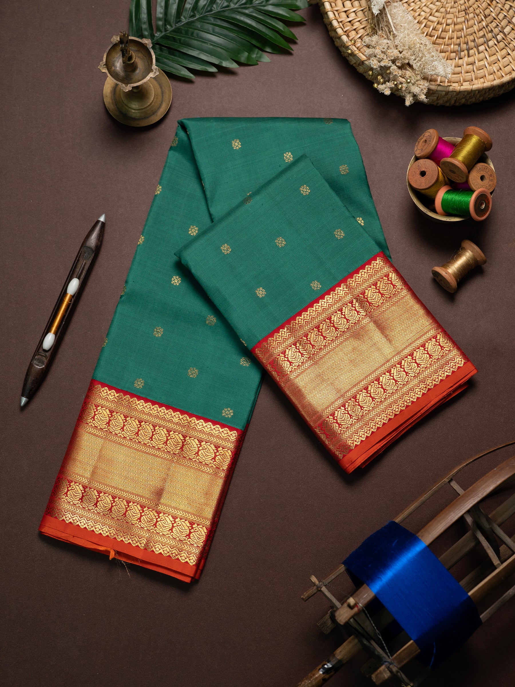 Safer green body with getti pet border / Kanjipuram Silk Saree CLSA7601