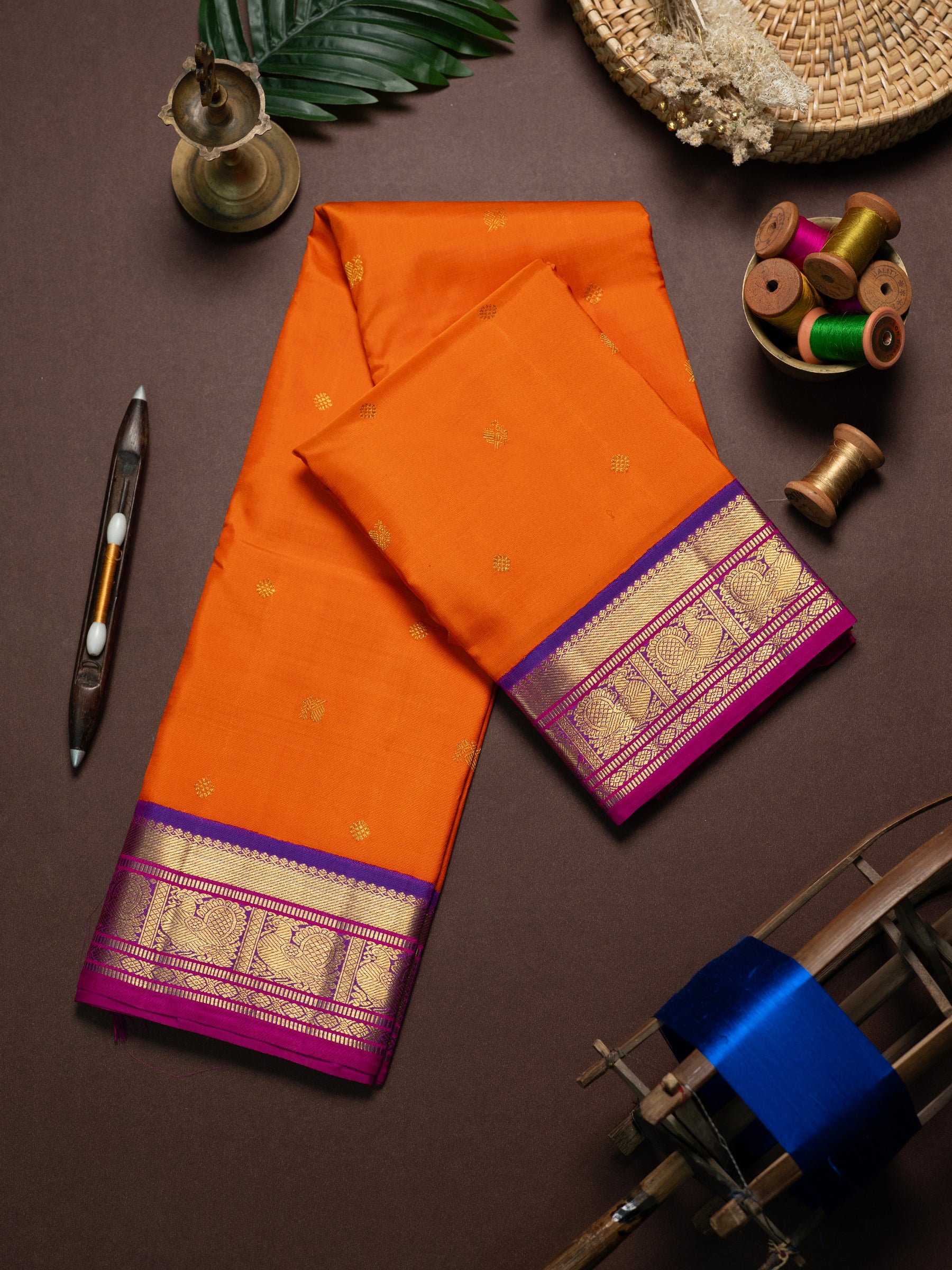 Orange body with Majenta Korvai / Kanjipuram Silk Saree CLSA7737