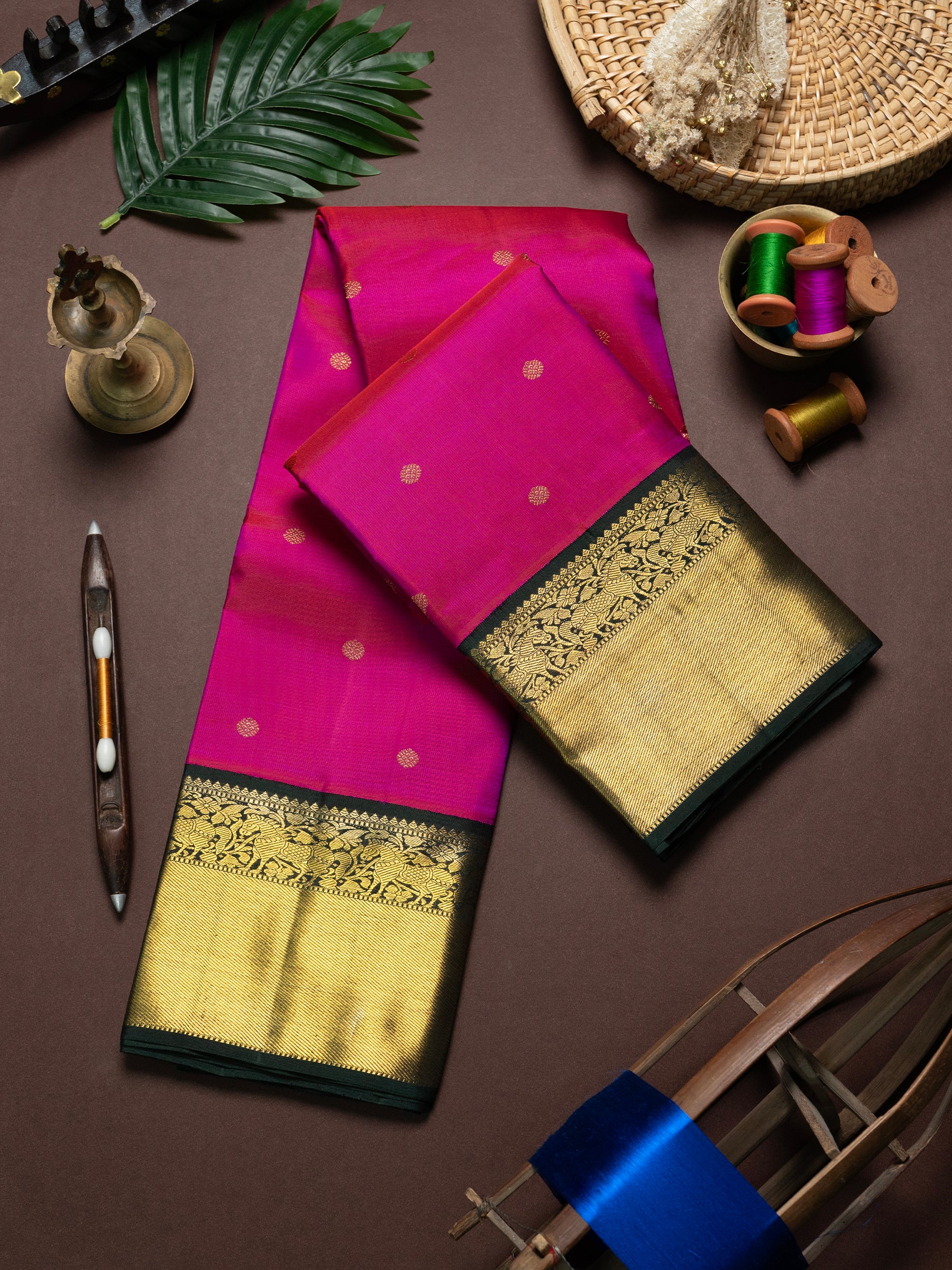 Vintage pink and green kai korvai/ Kanjipuram Saree CLSA8248
