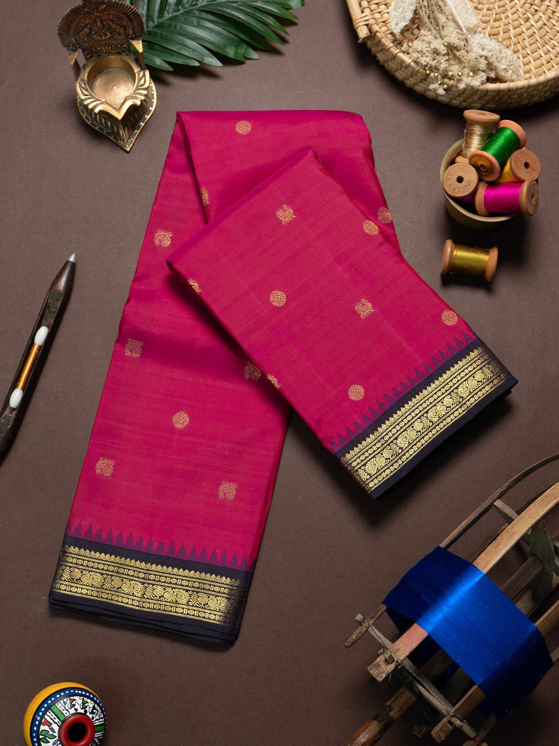 Fuchsia pink Annam chakram Butta /Kanjipuram Silk Saree CLSA8539