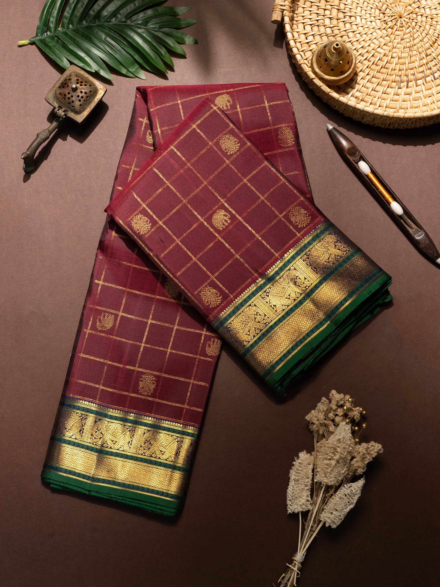 Bridal edit brown Zari Kattam / Kanjivaram Saree CLSA8679