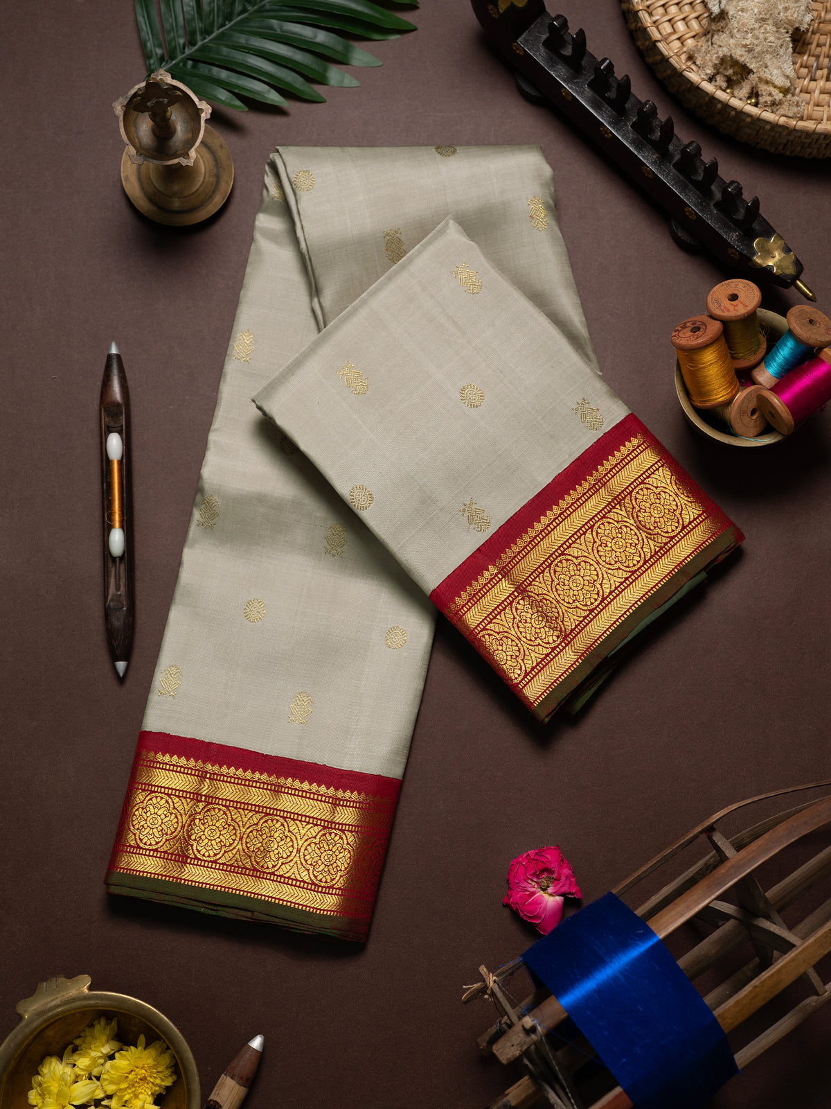 Beige Kai Korvai Kanjipuram Silk Saree CLSA8899