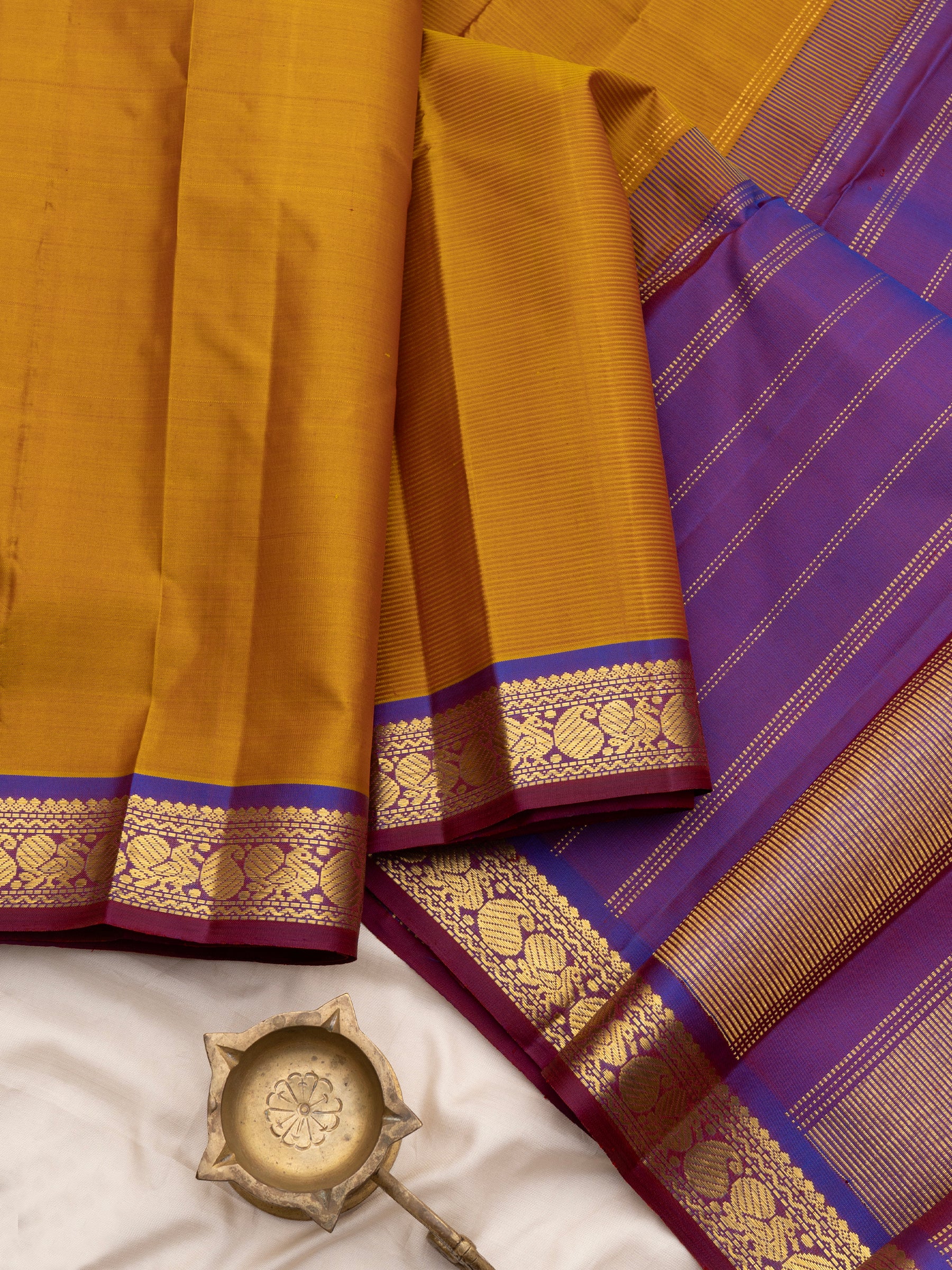 Mustard and purple small border / Arani Silk Saree CLSA9026