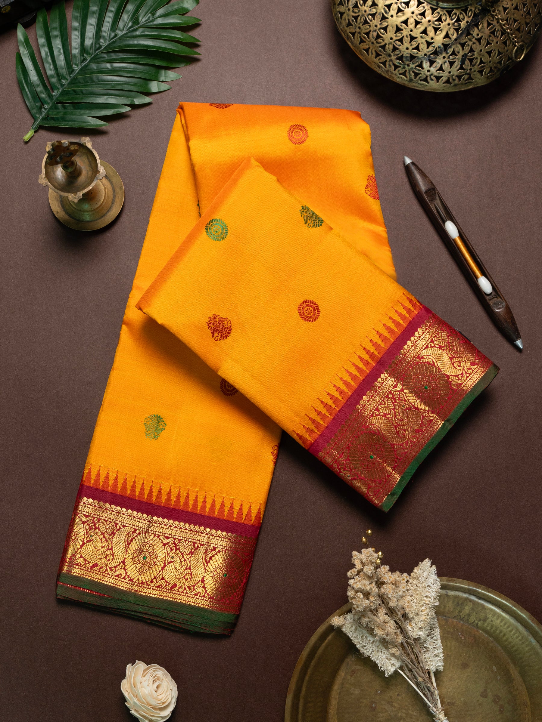 Mango yellow thread Butta / pure Kanjipuram Saree CLSA9279