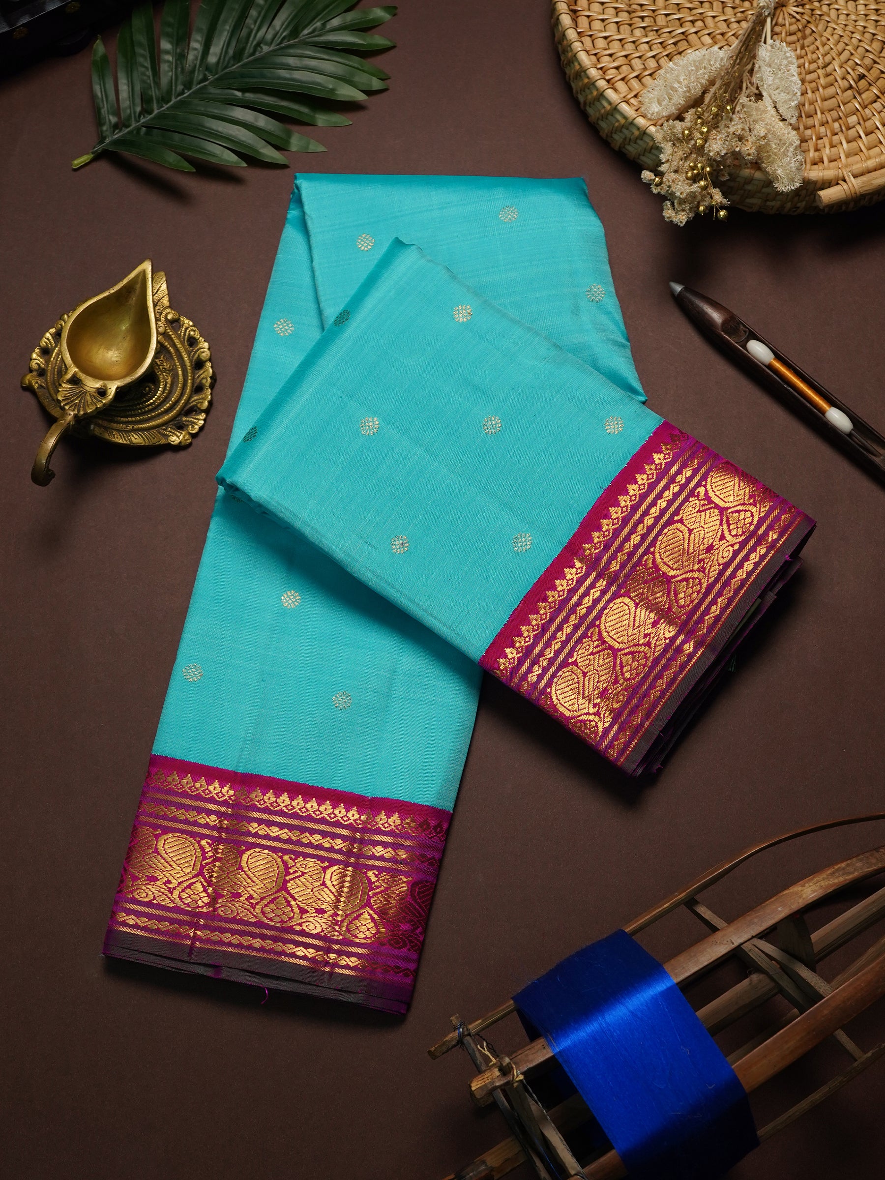 Aqua blue Korvai pure Kanjipuram Silk Saree CLSA9507