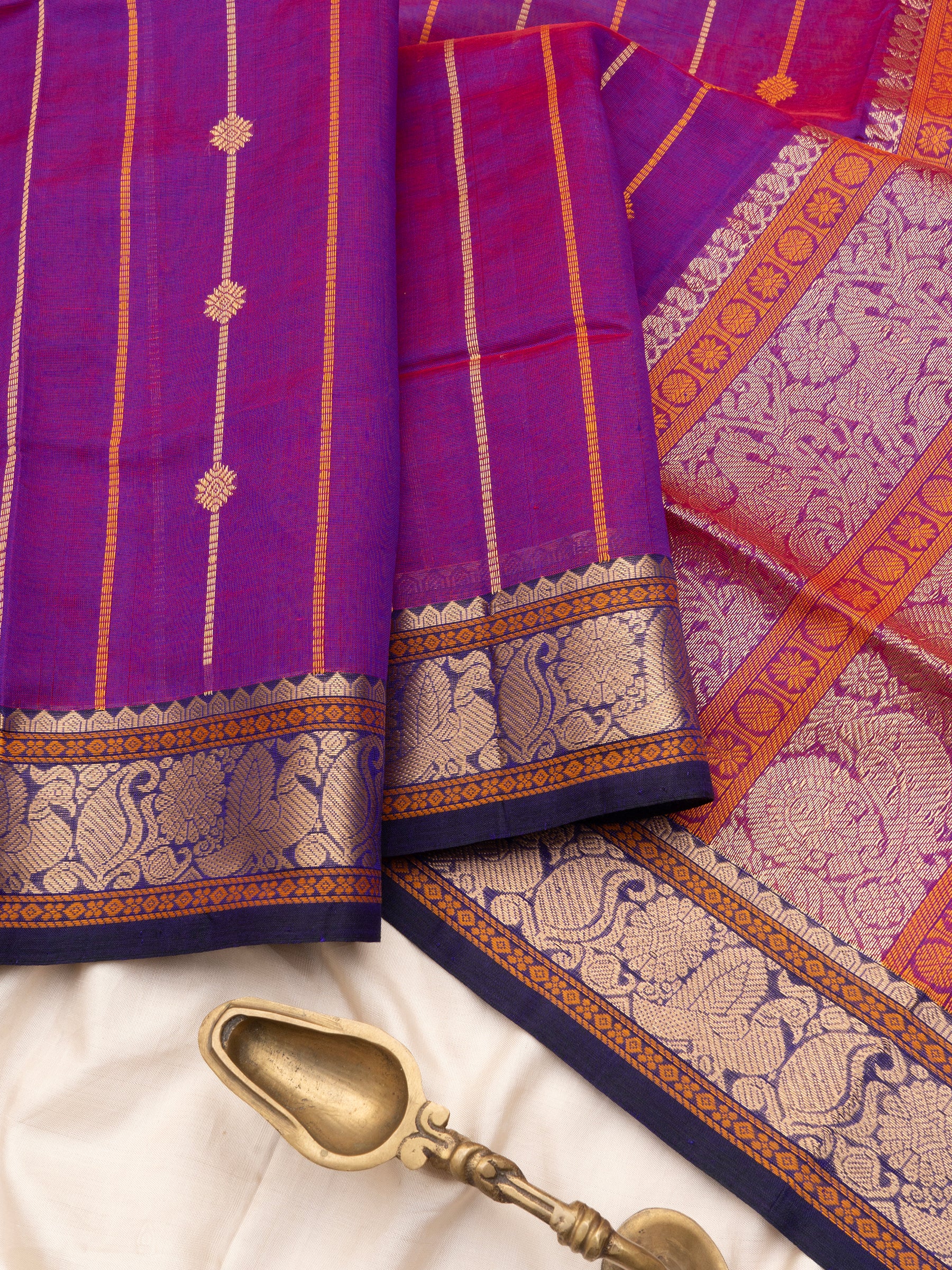 Vadamalli shot orange stripes with butta / Silk Cotton CLSA9540