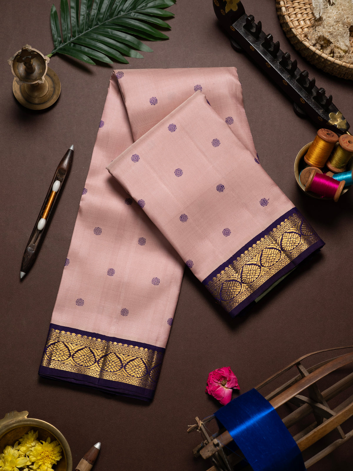 Pastel pink Kai Korvai Kanjipuram Silk Saree CLSA9632