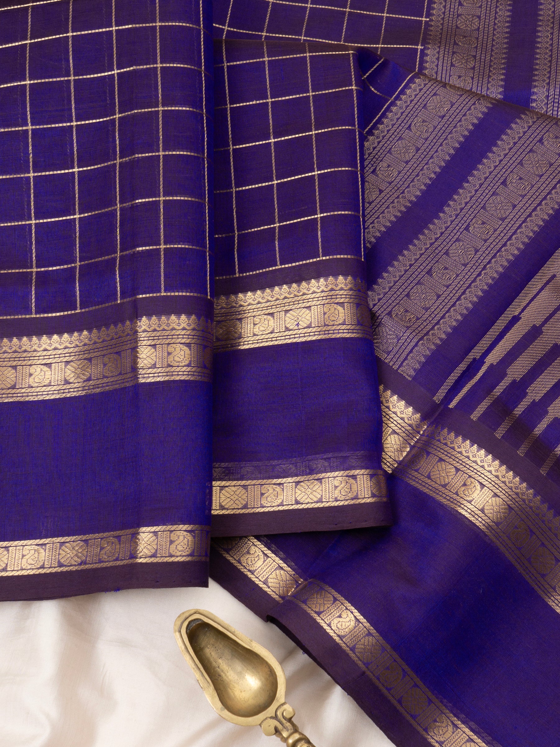 Deep purple kattam rettapet border/ Silk Cotton Saree CLSA9681