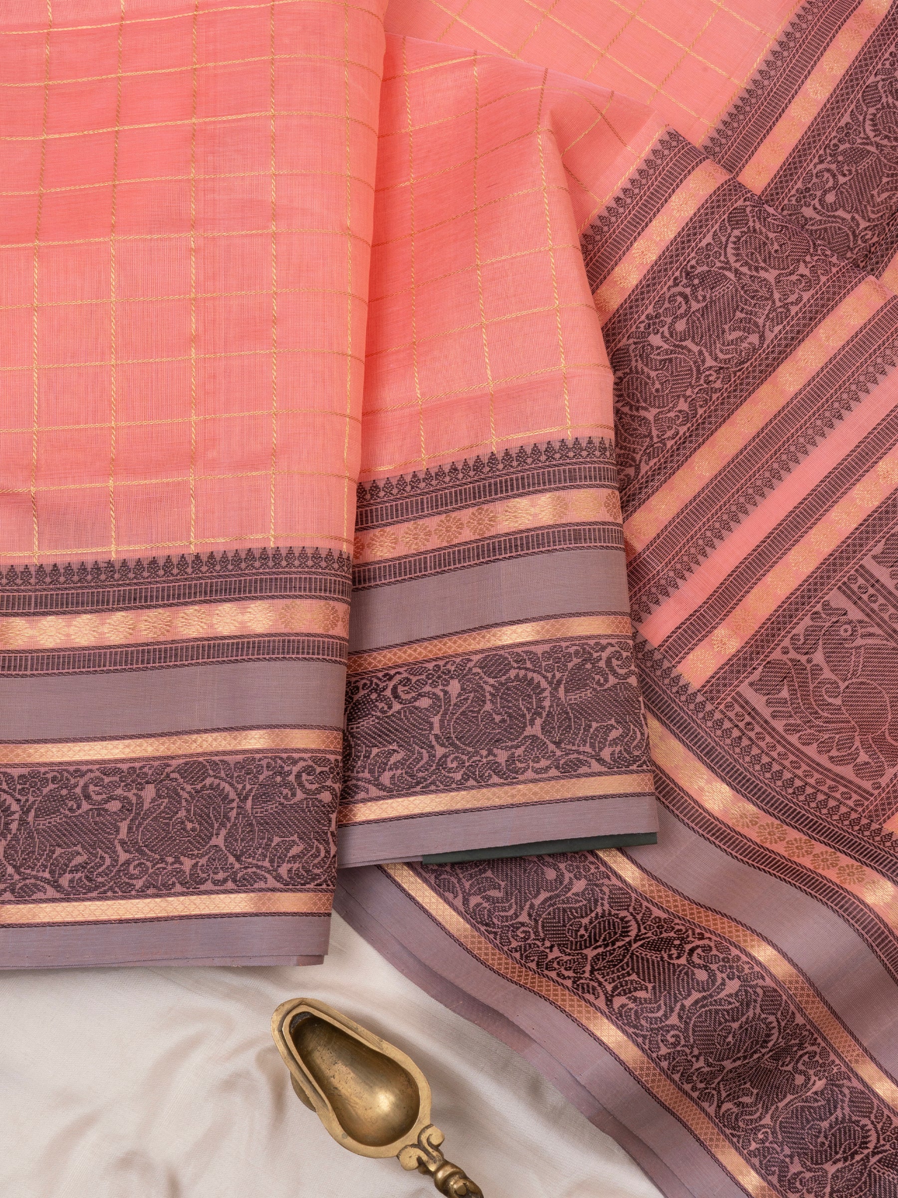 Peach kattam / Silk Cotton Saree CLSA9691