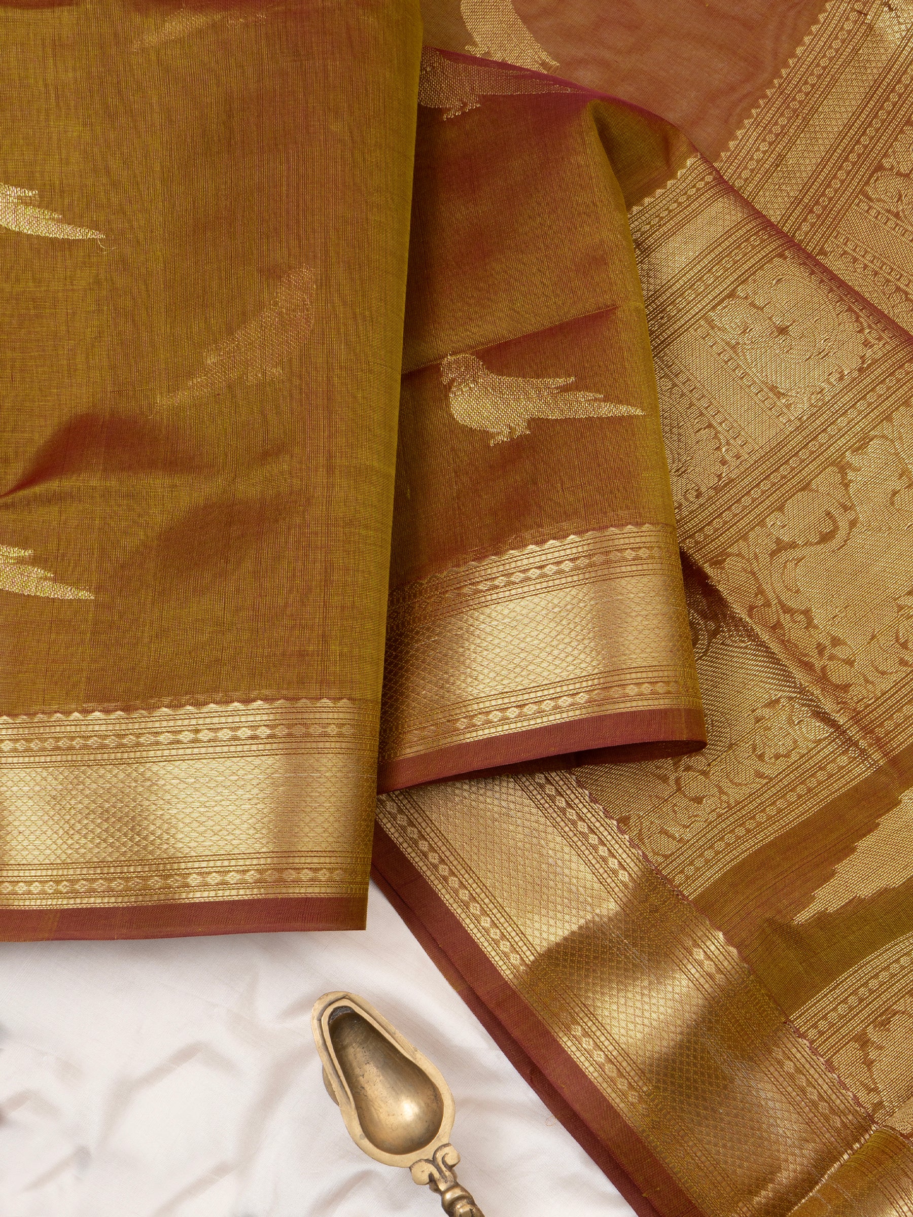 Golden mustard body kili butta / Silk Cotton Saree CLSA9710