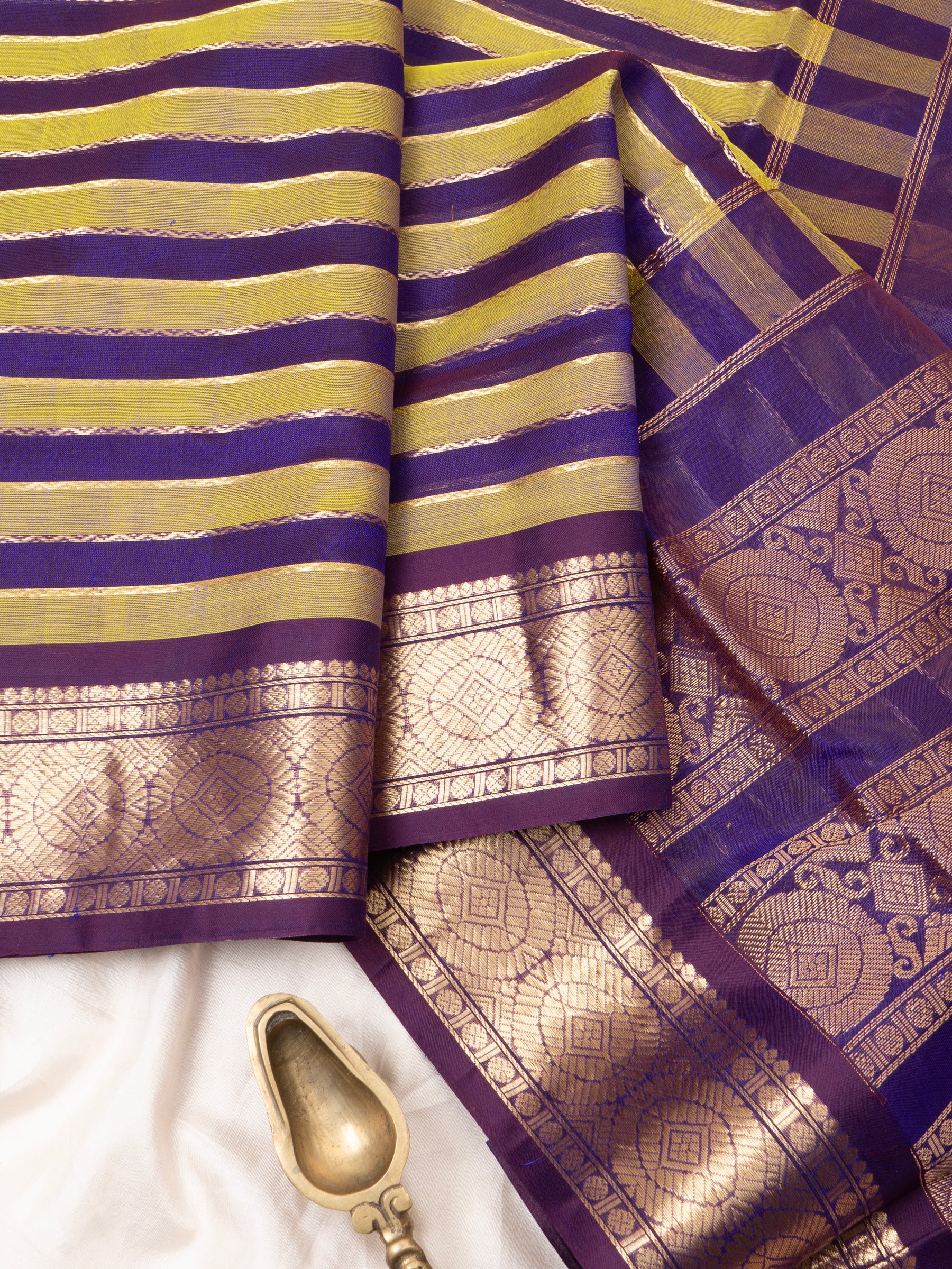 Mustard and purple veldhari / Silk Cotton Saree CLSA9742