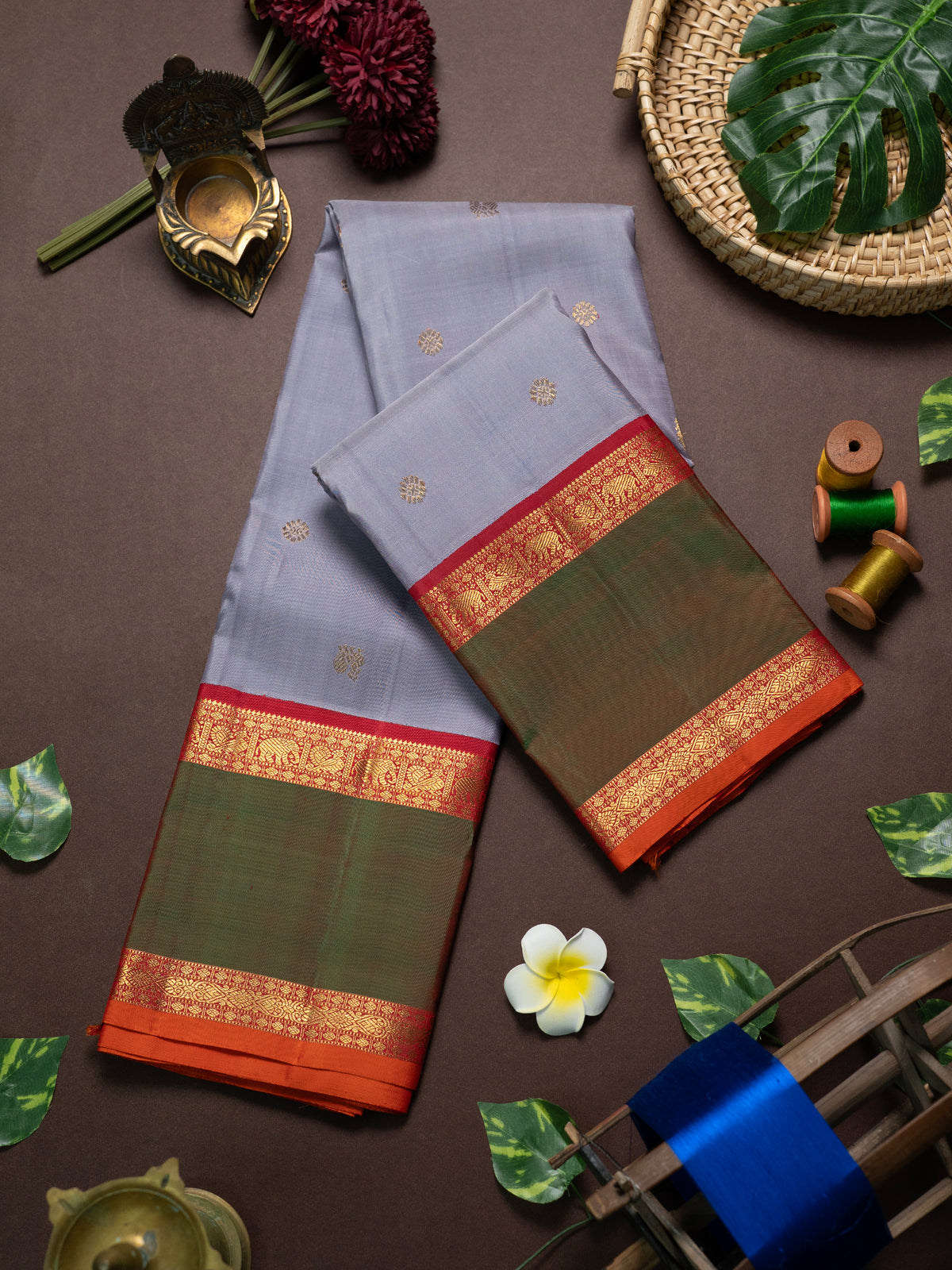 Lavender rettapet border kai korvai/ Kanjipuram Silk Saree CLSA9894
