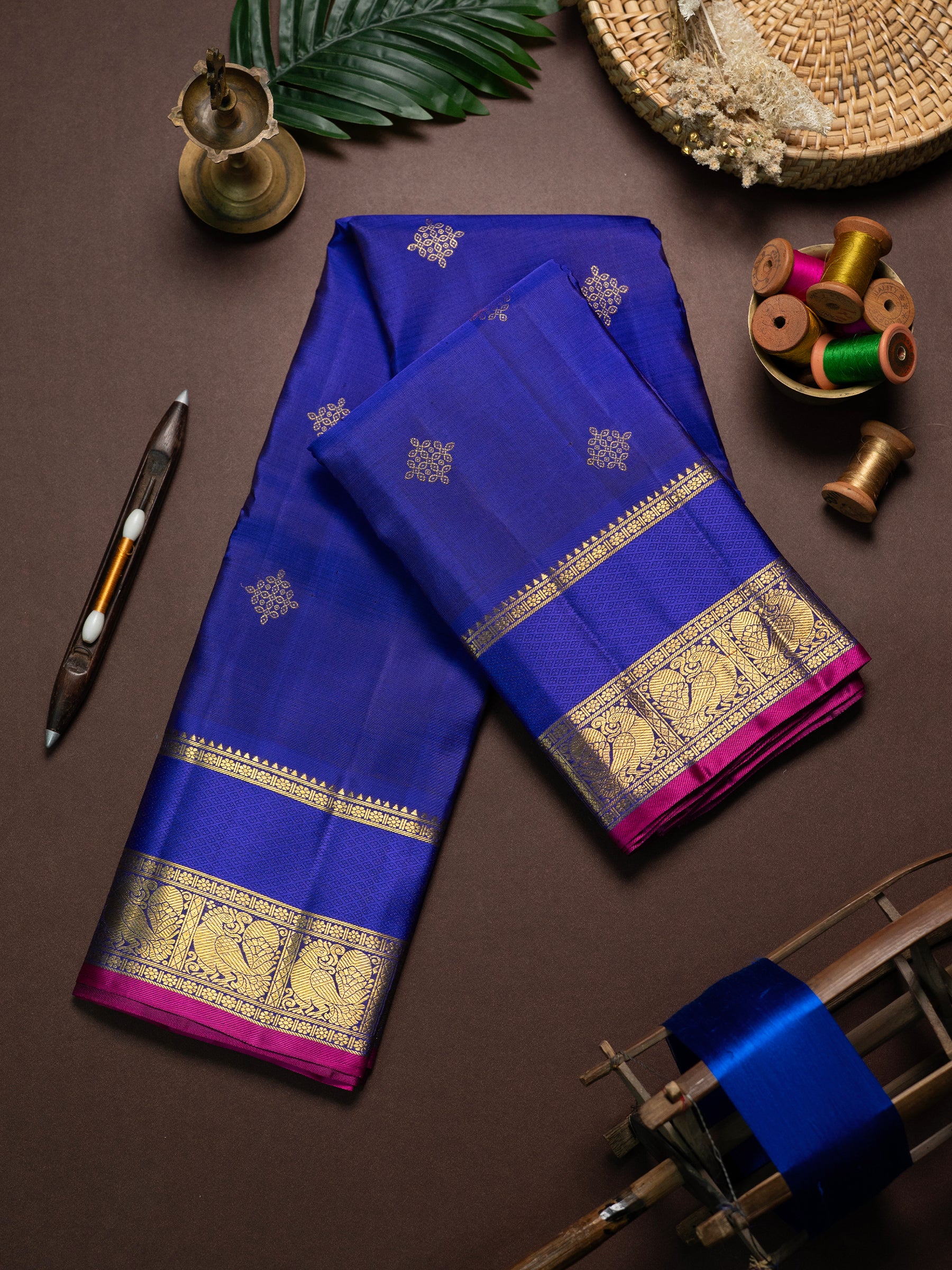 Royal blue Kolam Butta / Kanjipuram Silk Saree CLSA9906