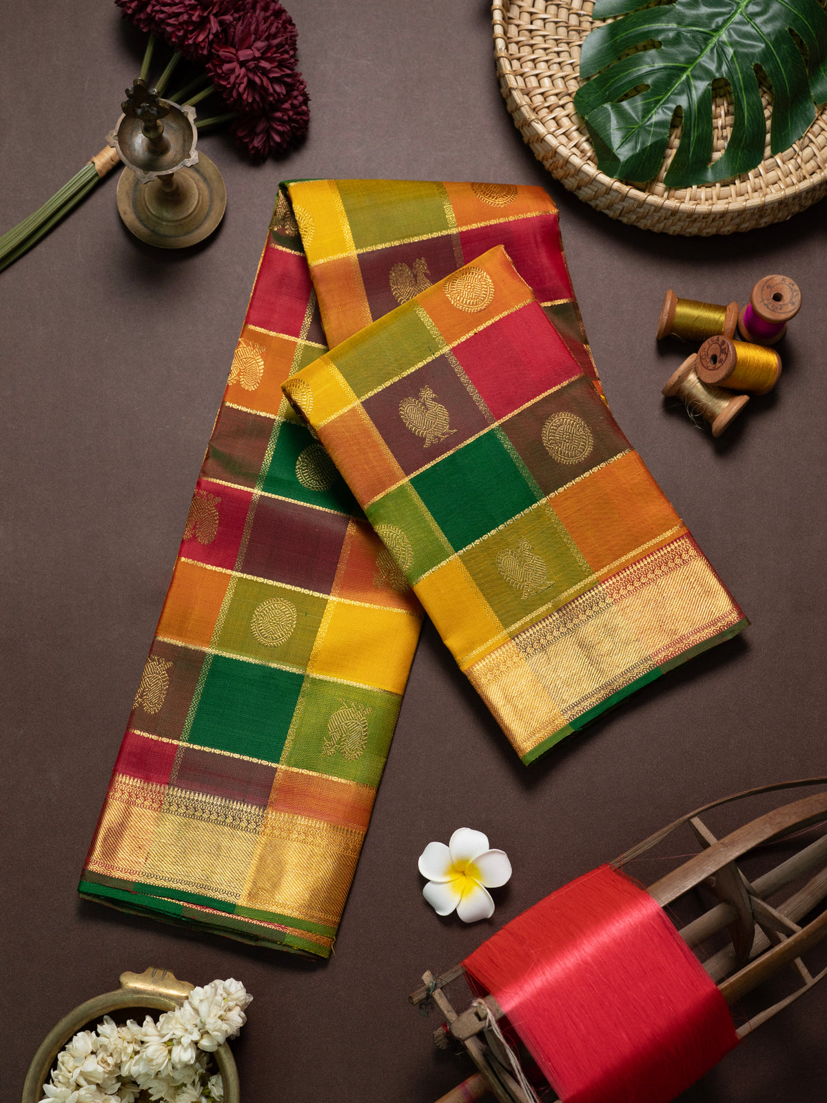 Palum Pazhamum kattam with Zari butta pure Zari /Kanjipuram Silk Saree CLSA11758