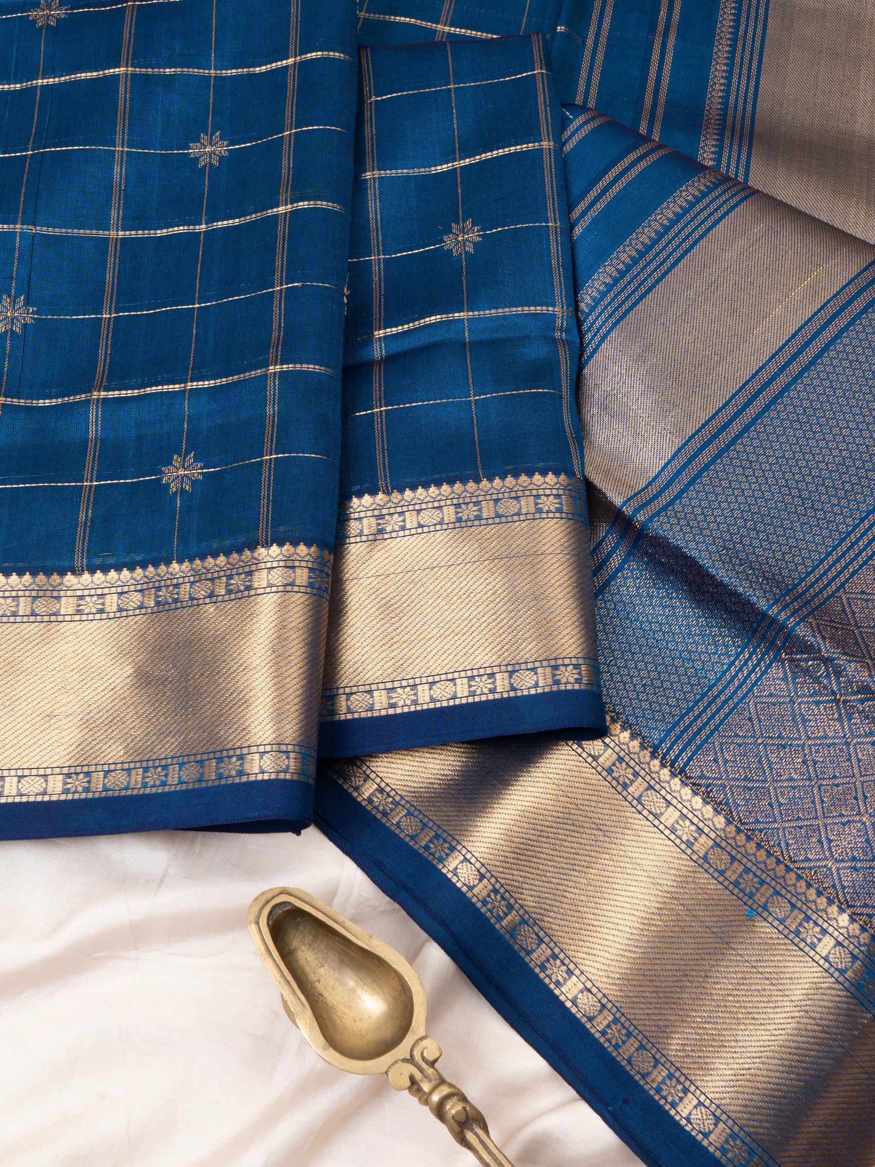 Teal blue kattam star butta / Silk Cotton Saree CLSA9736