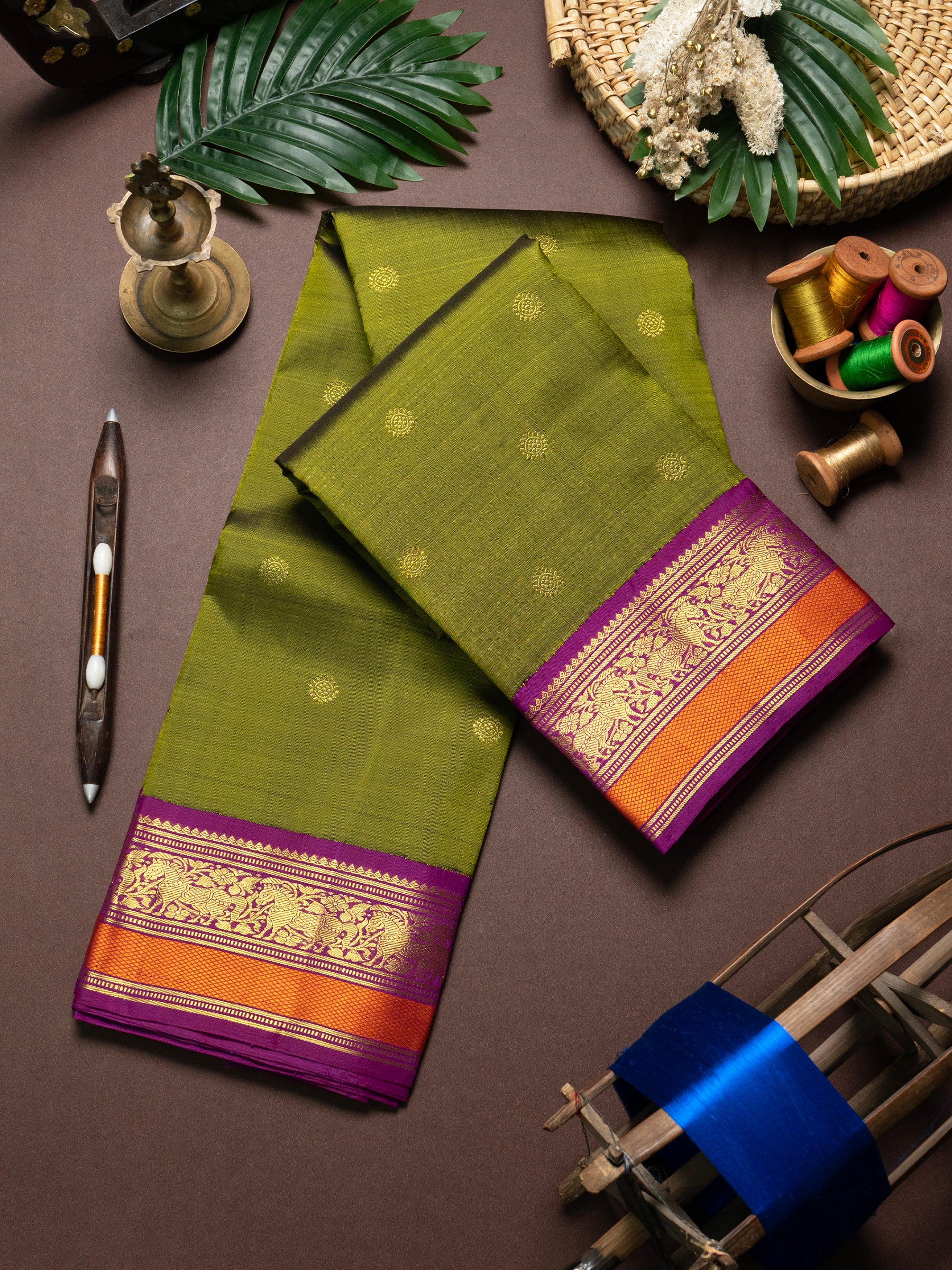 Olive green Korvai Kanjipuram Saree CLSA9492