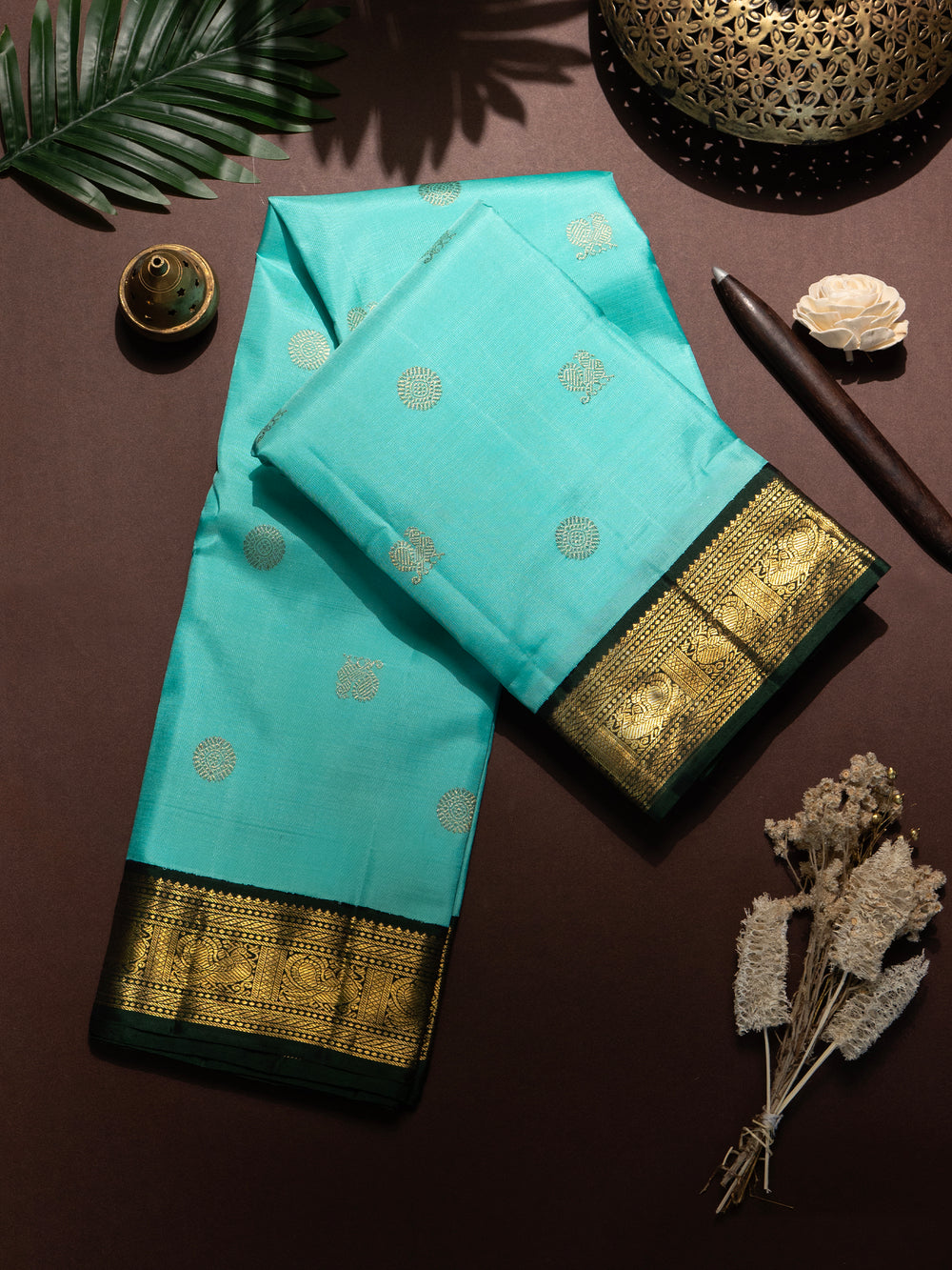 Aqua blue green Korvai / Kanjivaram Saree CLSA