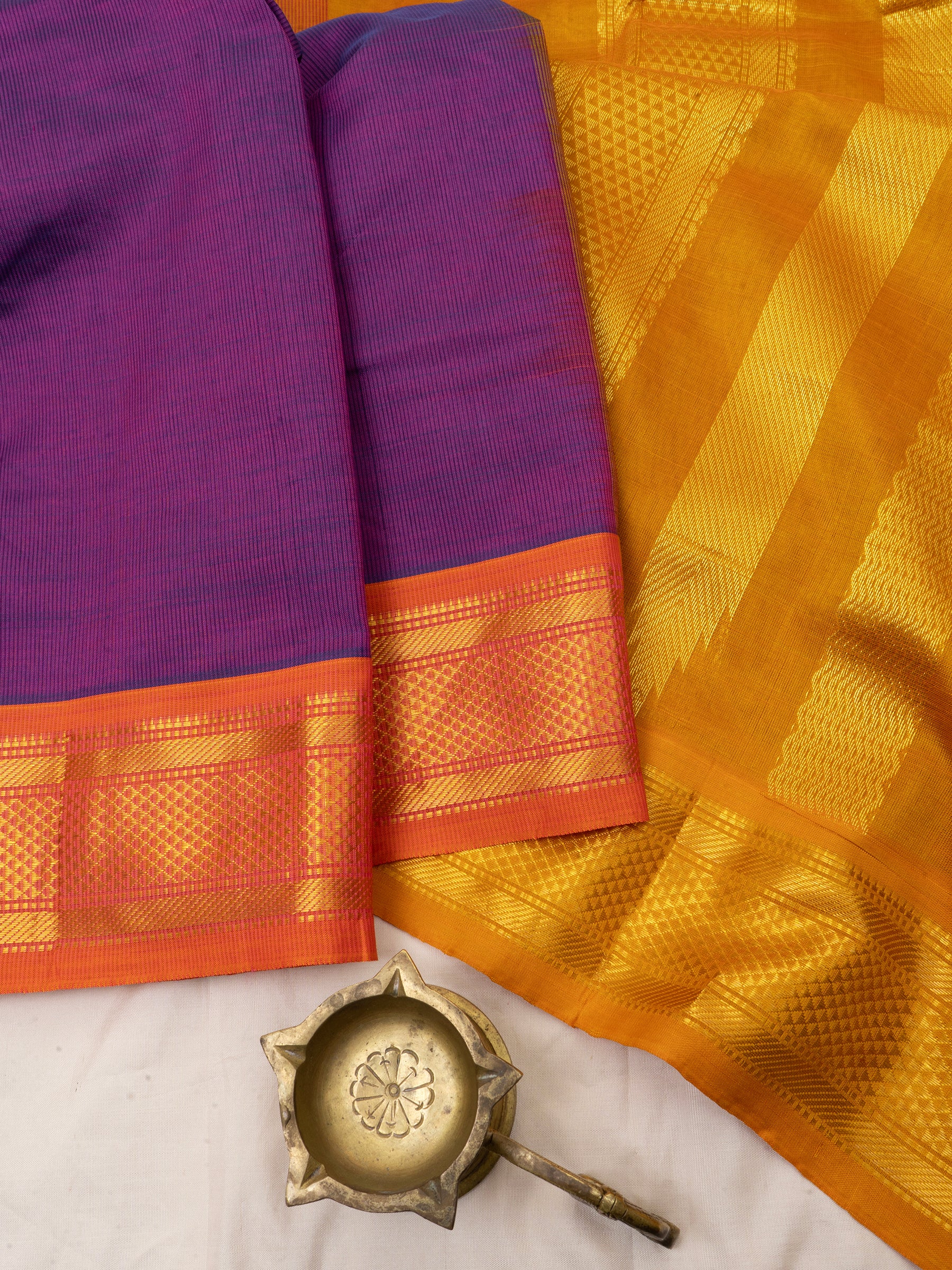 Purple and mustard/ Silk Cotton Saree CLSA6067