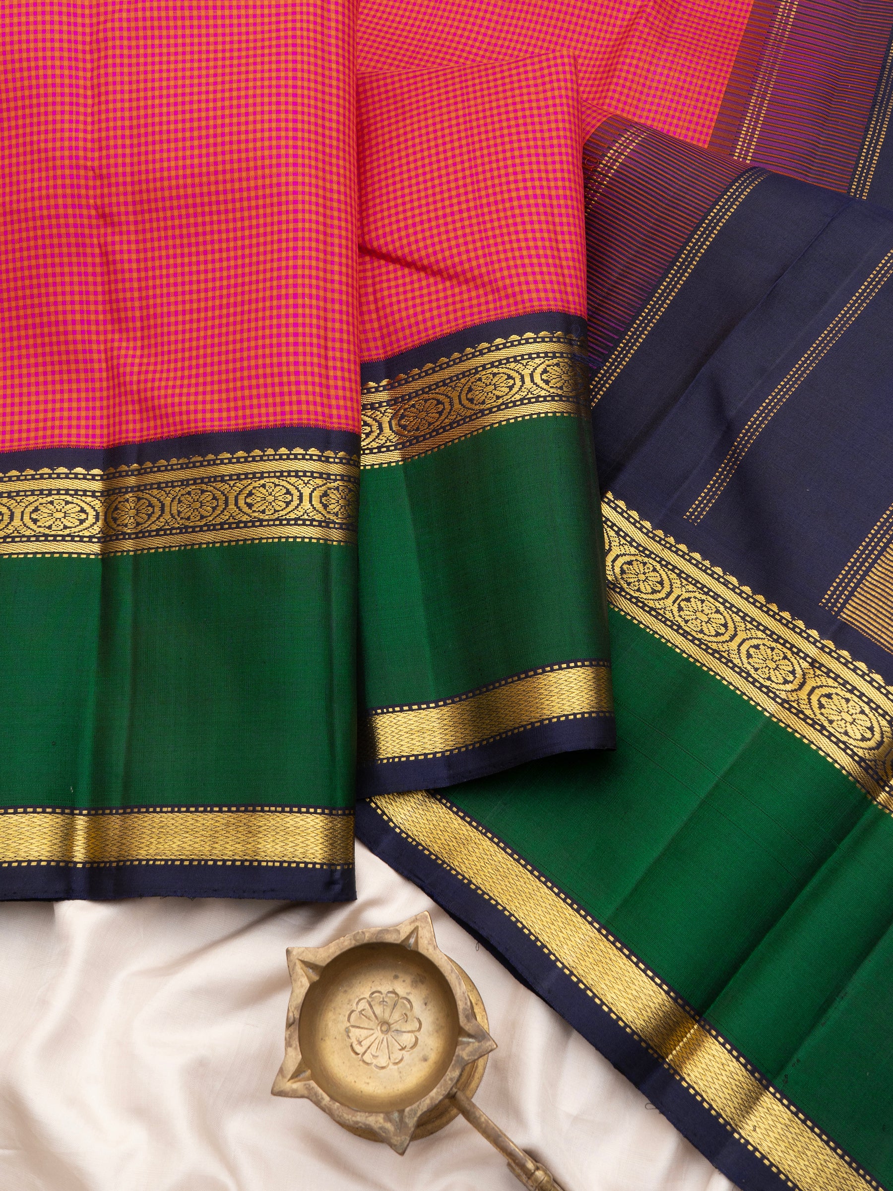 Pink vintage checks korvai / Arani Silk Saree CLSA9052
