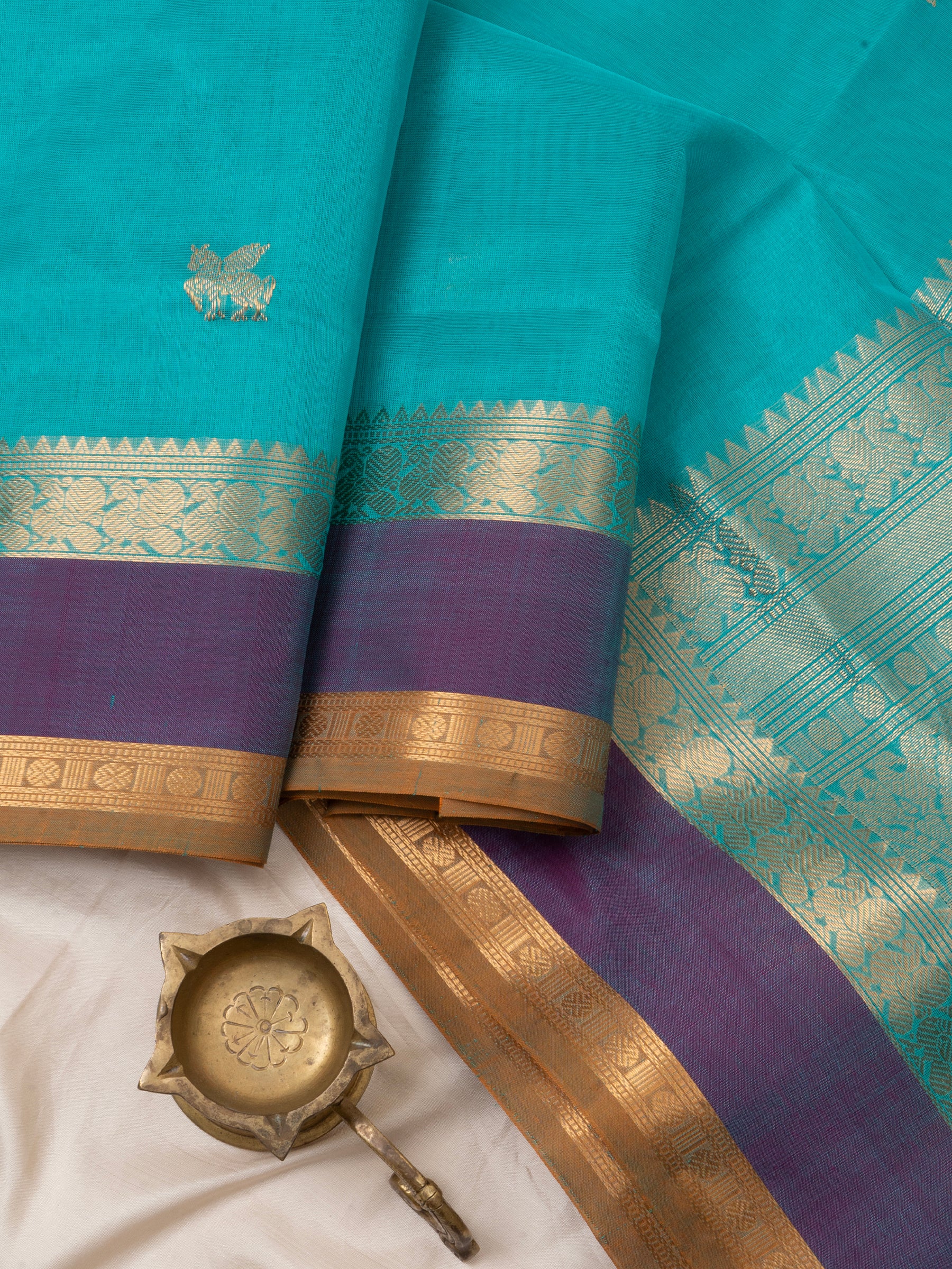 Sea blue horse butta / Silk Cotton Saree CLSA6591