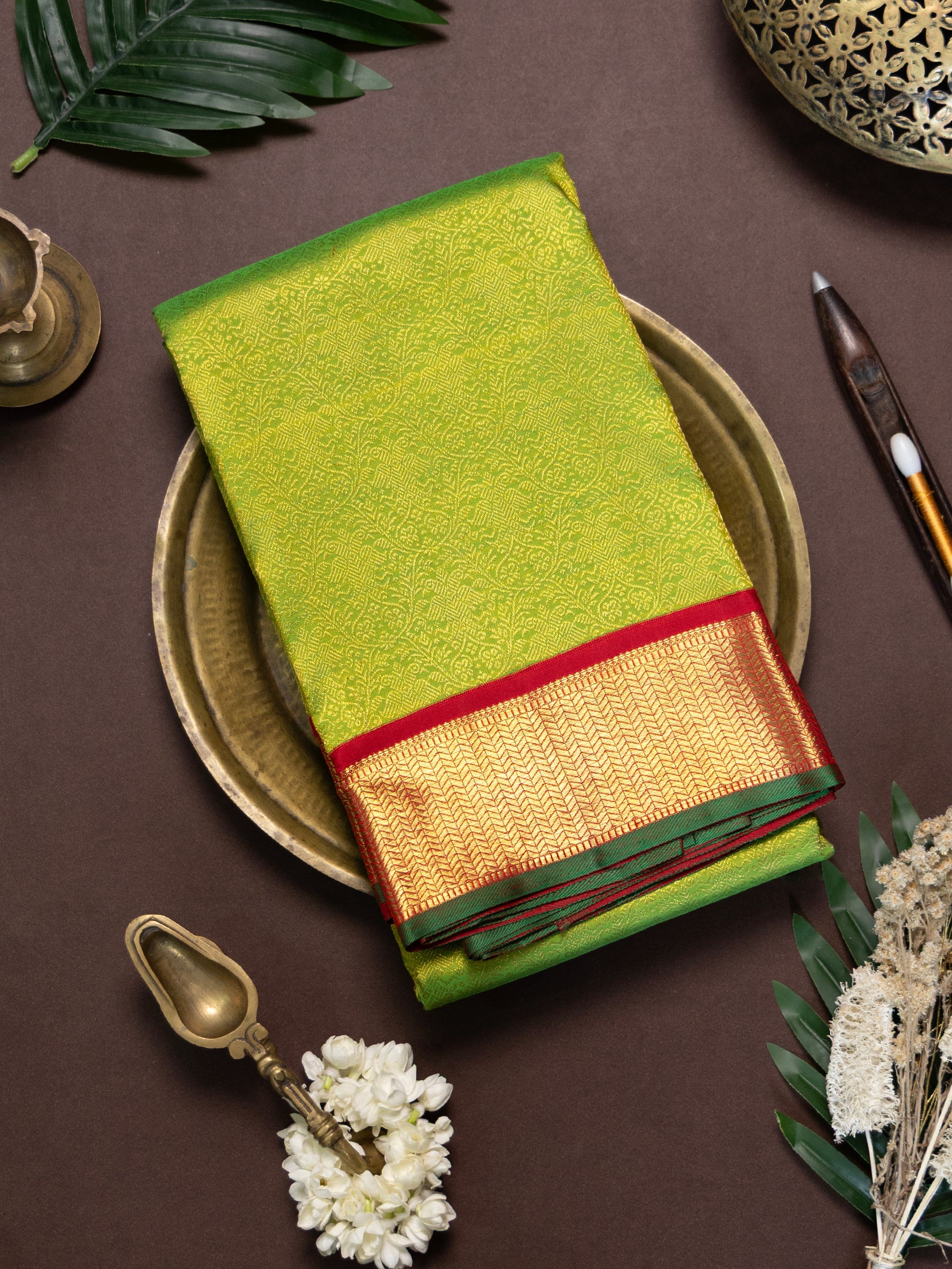 Green brocade Korvai /Bridal Kanjipuram Silk Saree CLSA4287