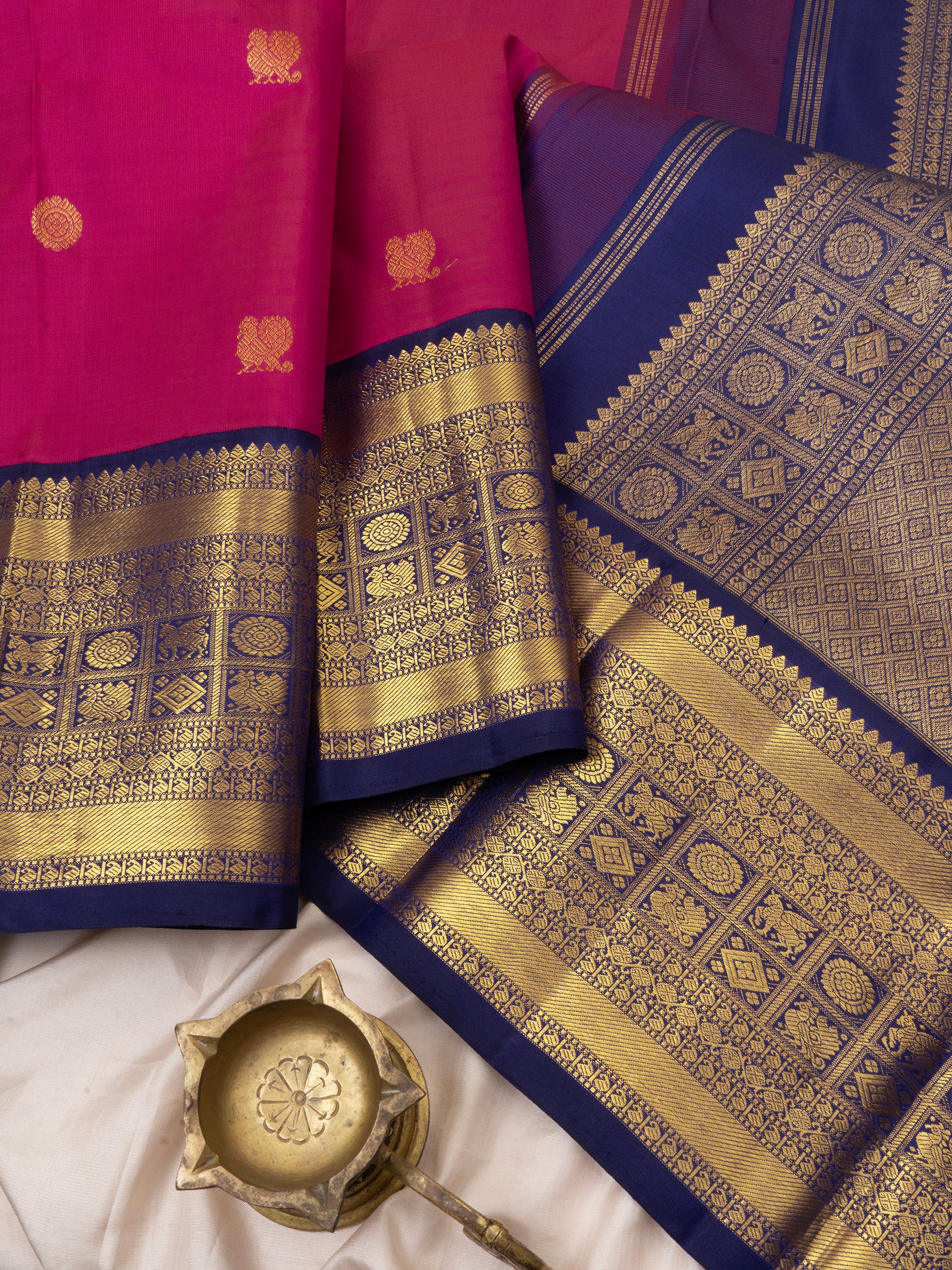 Pink and blue Kai Korvai / Arani Silk Saree CLSA6694