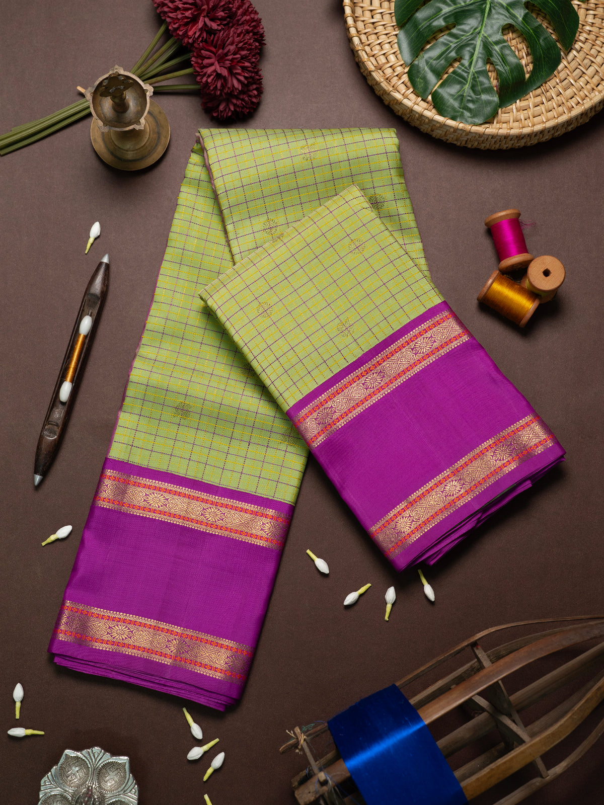 Pista green vintage kattam pink rettapet border kai korvai/ Kanjipuram Silk Saree CLSA