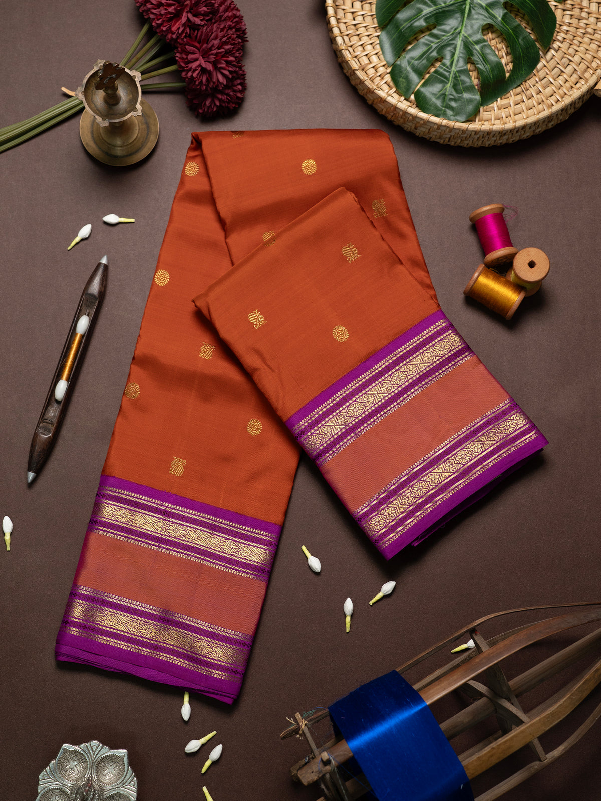 Rust and pink rettapet border killi pallu / Kanjipuram Silk Saree CLSA4907