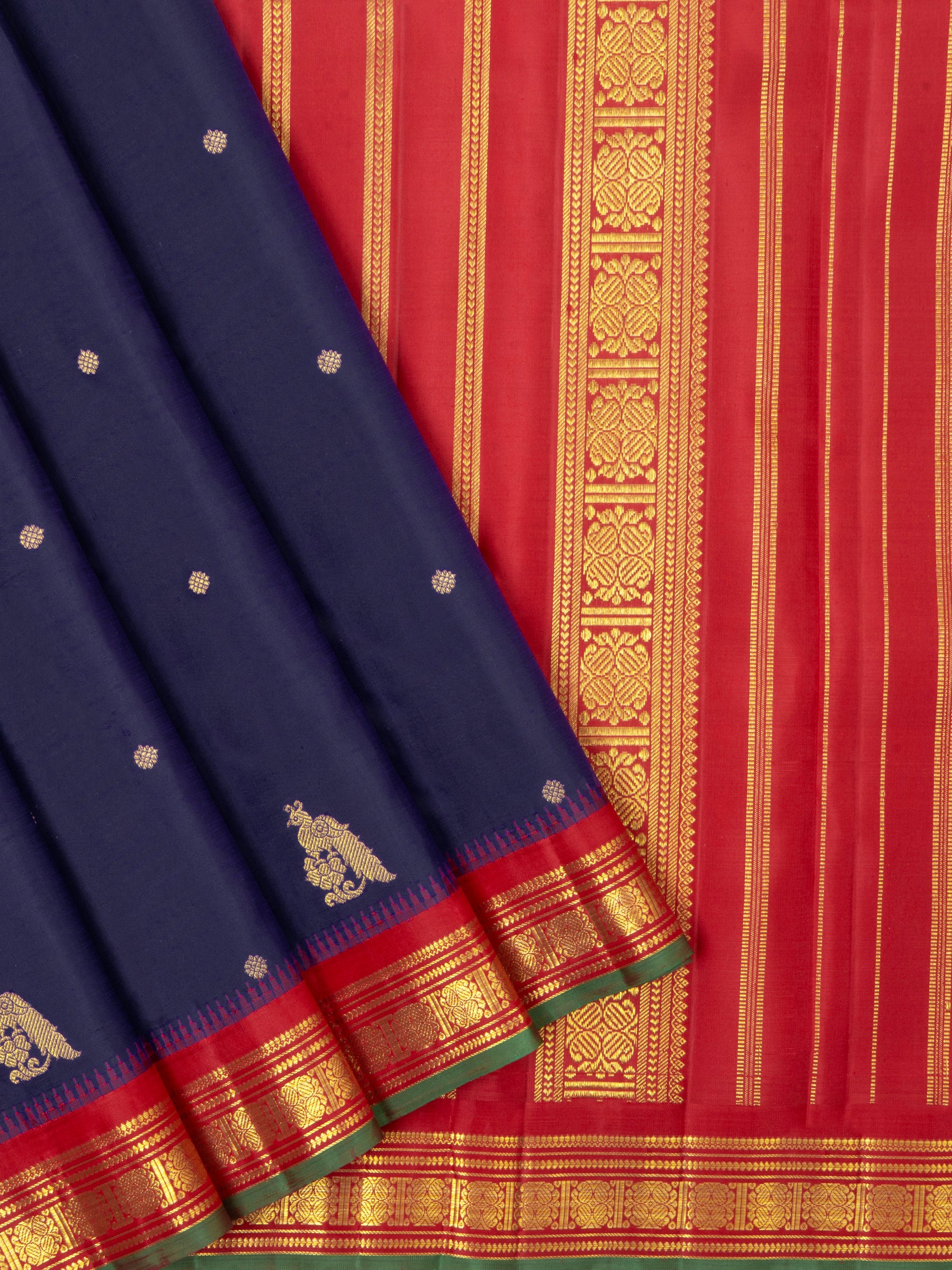 Dark navy blue and red kai korvai  bettu butta/ Kanjivaram Silk Saree CLSA6366