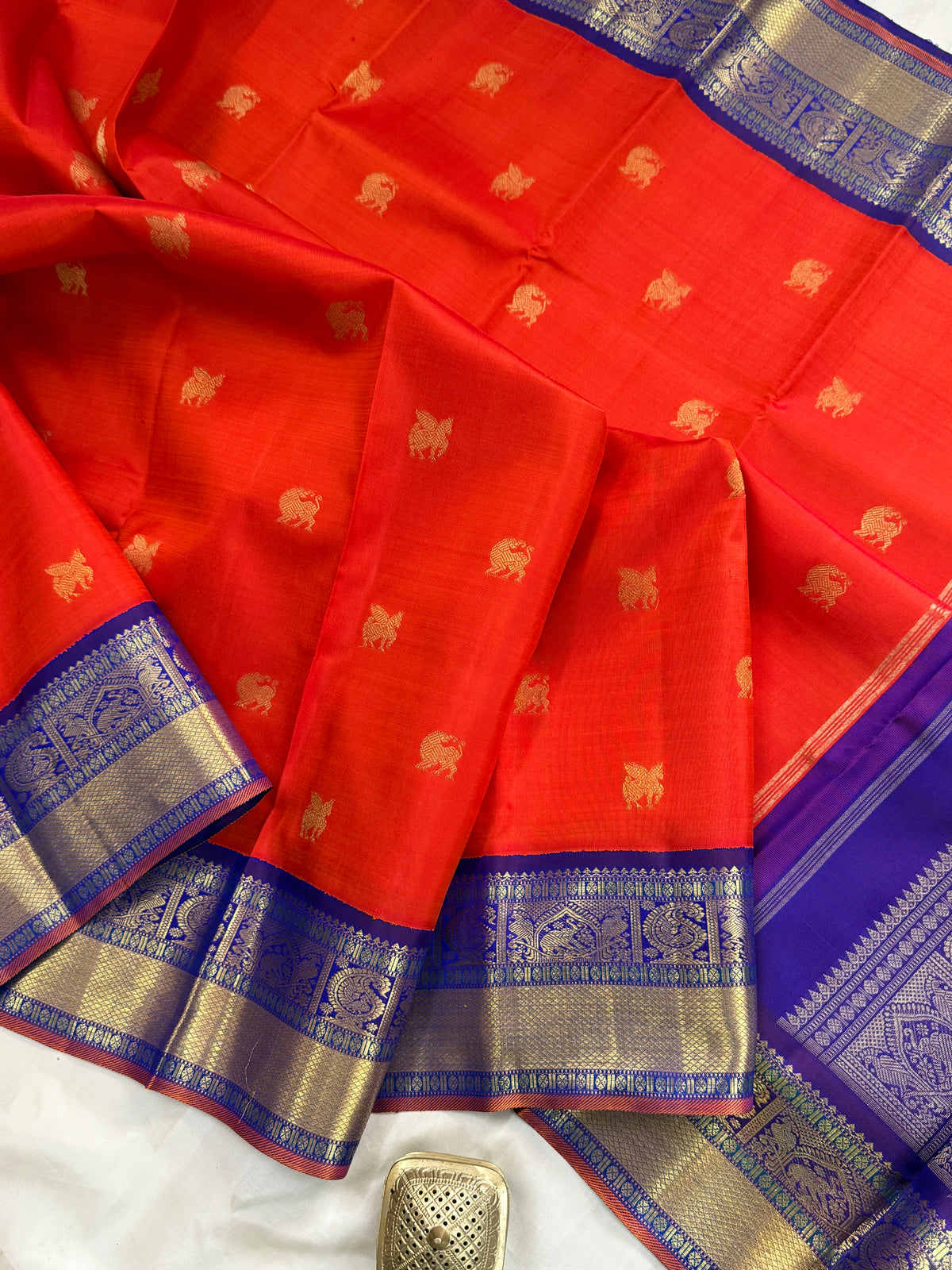 vibrant orange with Korvai border/ kanjipuram silk saree clsa 9925
