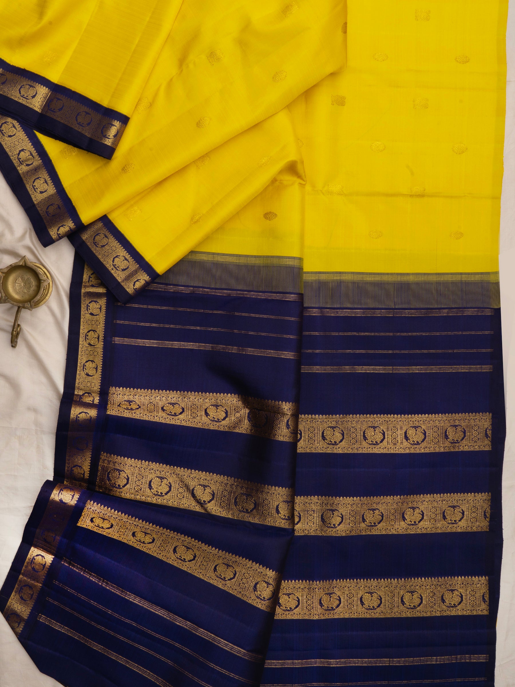 Yellow and blue annam small border/ Arani Silk Saree CLSA10107