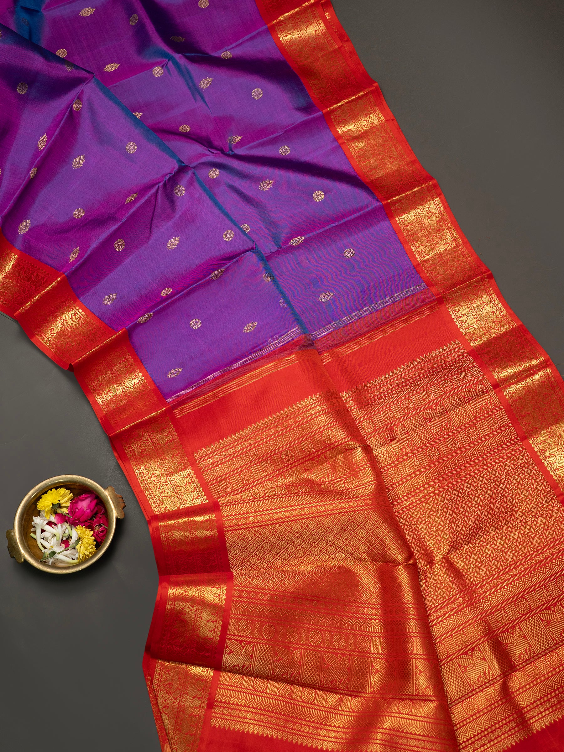 Purple shot Korvai Kanjipuram Silk Saree CLSA10162