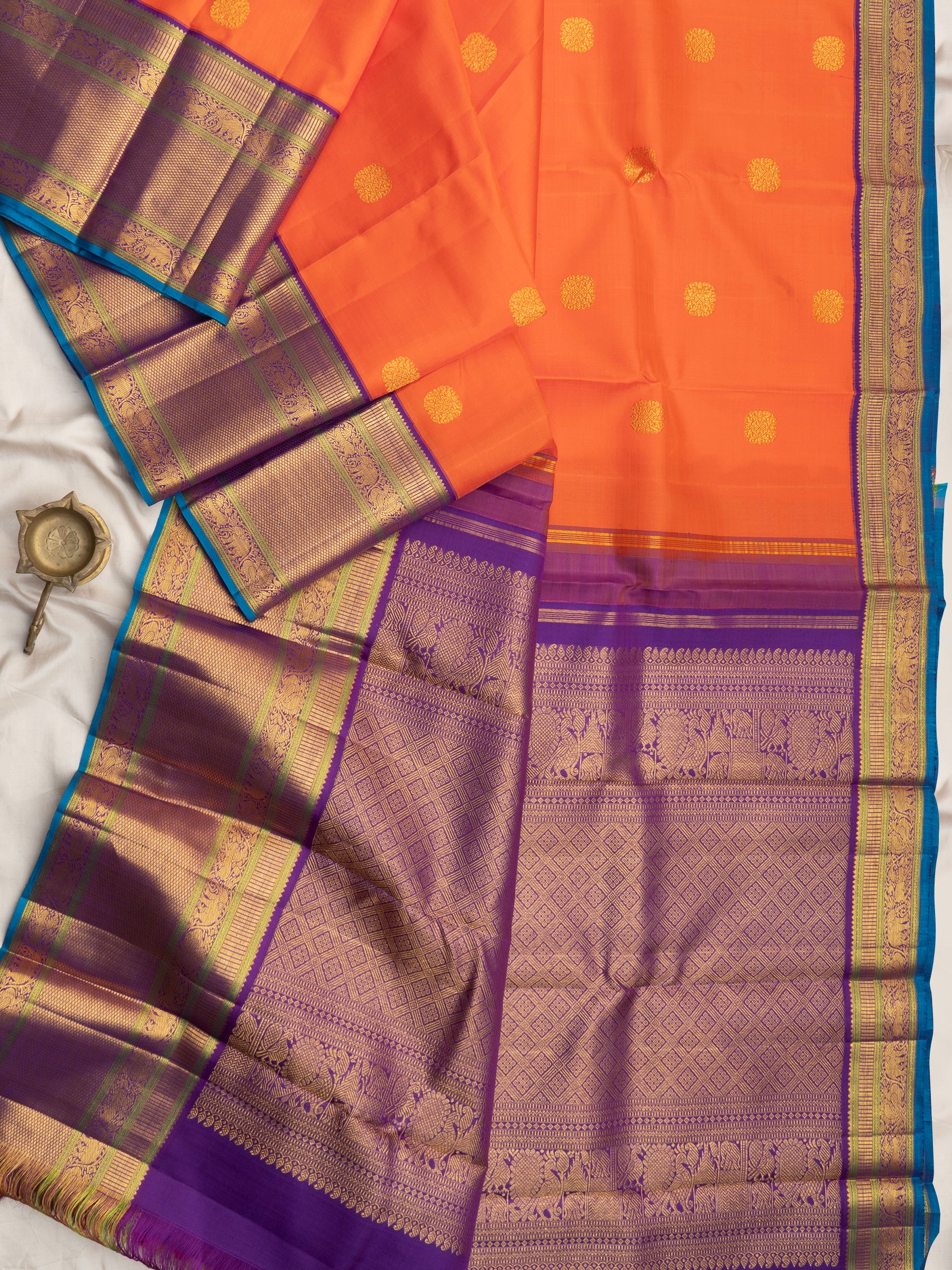 Green and purple evening and morning border / Arani Silk Saree CLSA10168
