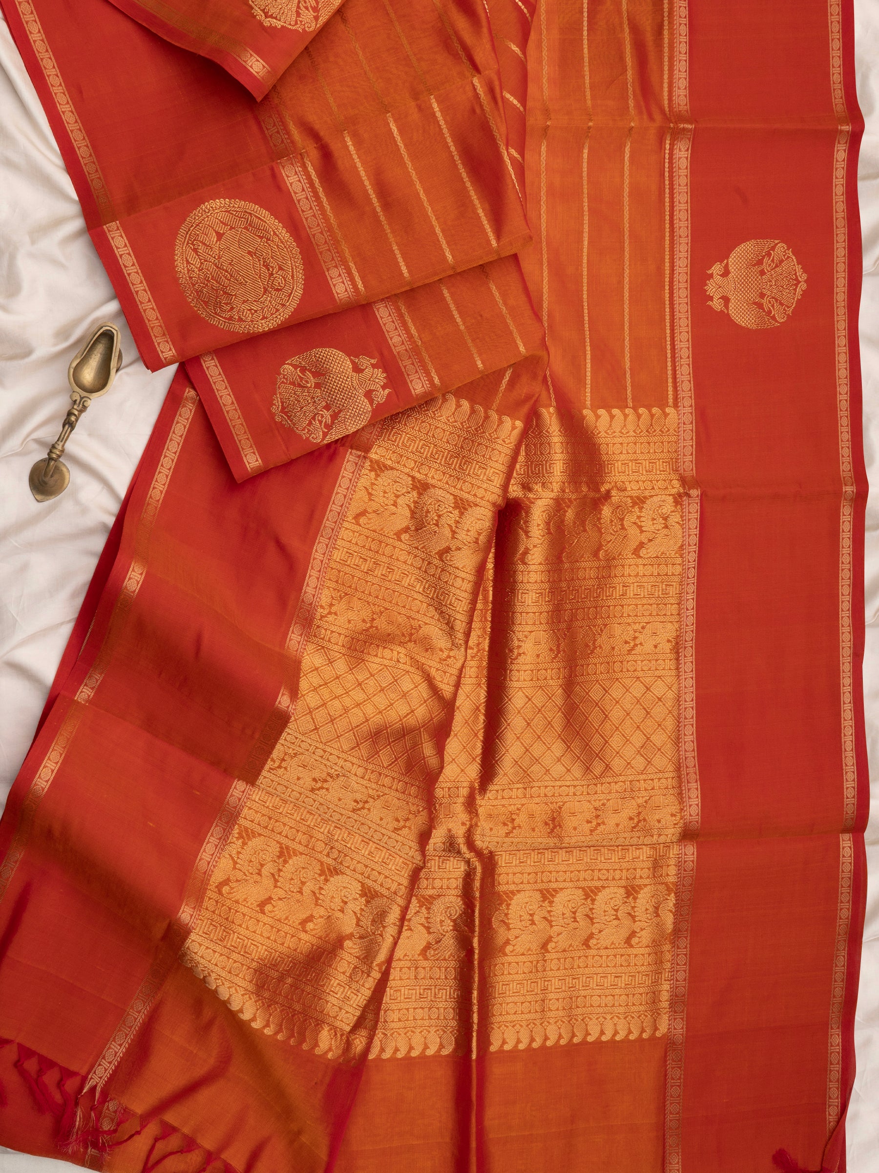 Rustic orange veldhari border butta/ Silk Cotton Saree CLSA10244