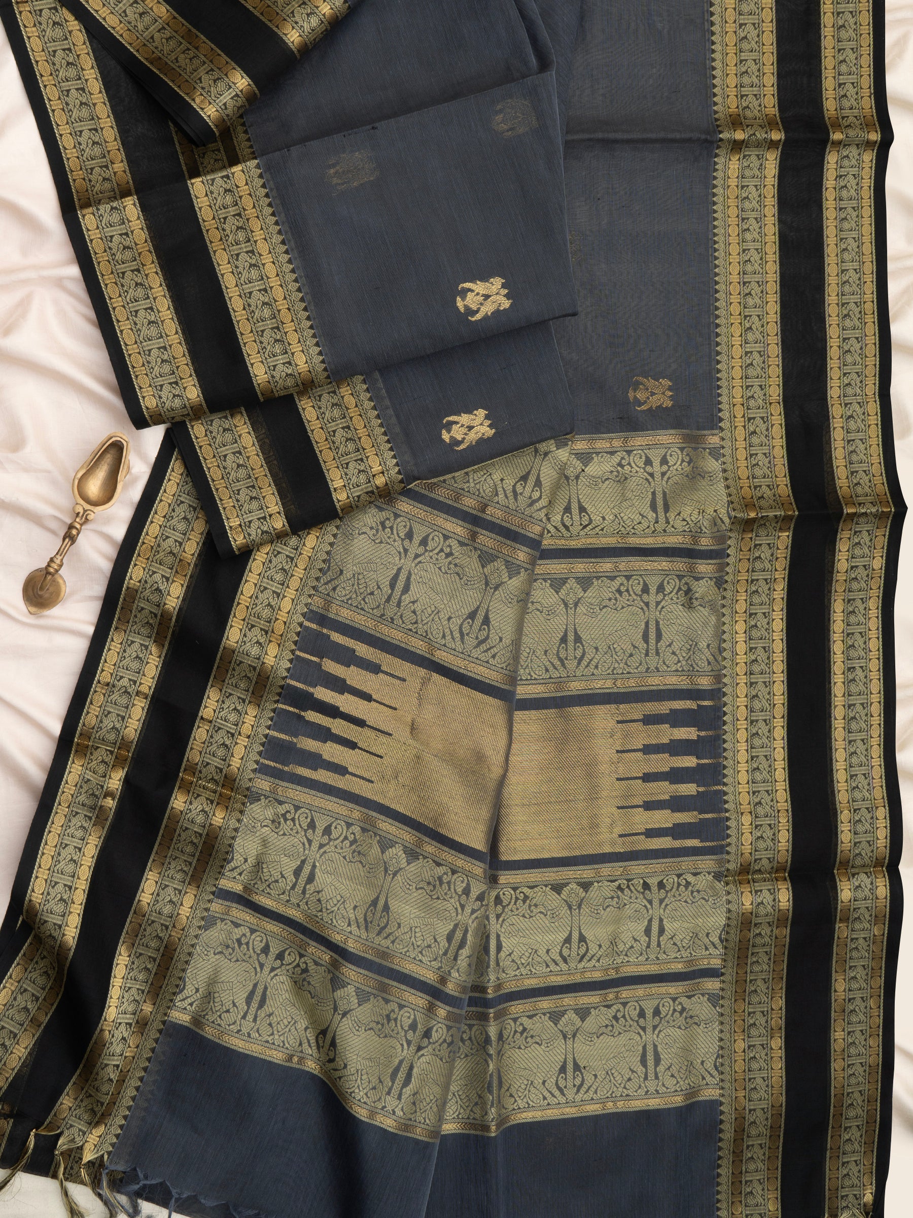 Grey jodi kili rettapet border/ Silk Cotton Saree CLSA10190