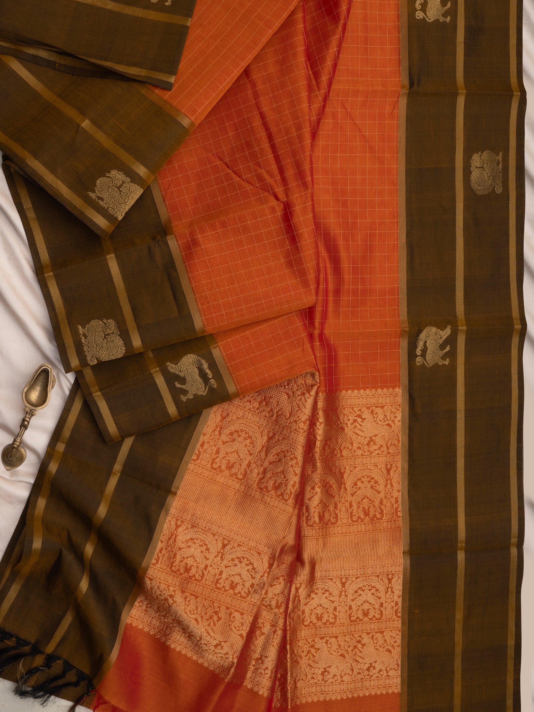 Orange kattam border butta/ Silk Cotton Saree CLSA10221