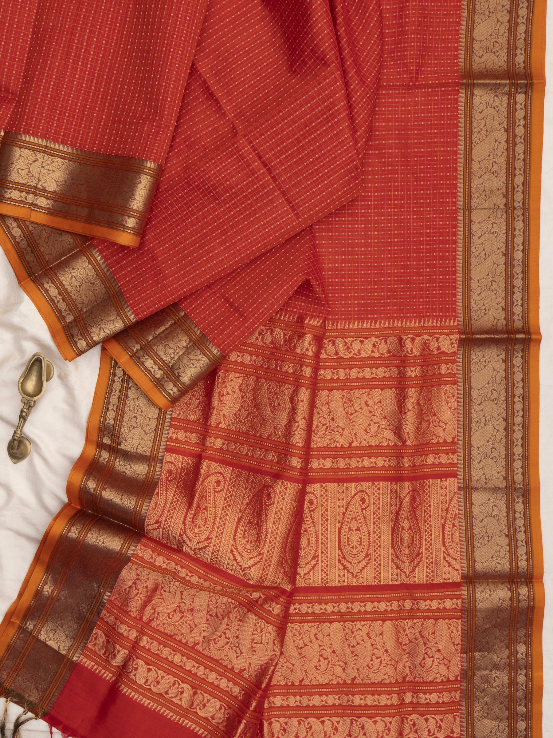 Orangish red lakshambutta/ Silk Cotton Saree CLSA10228