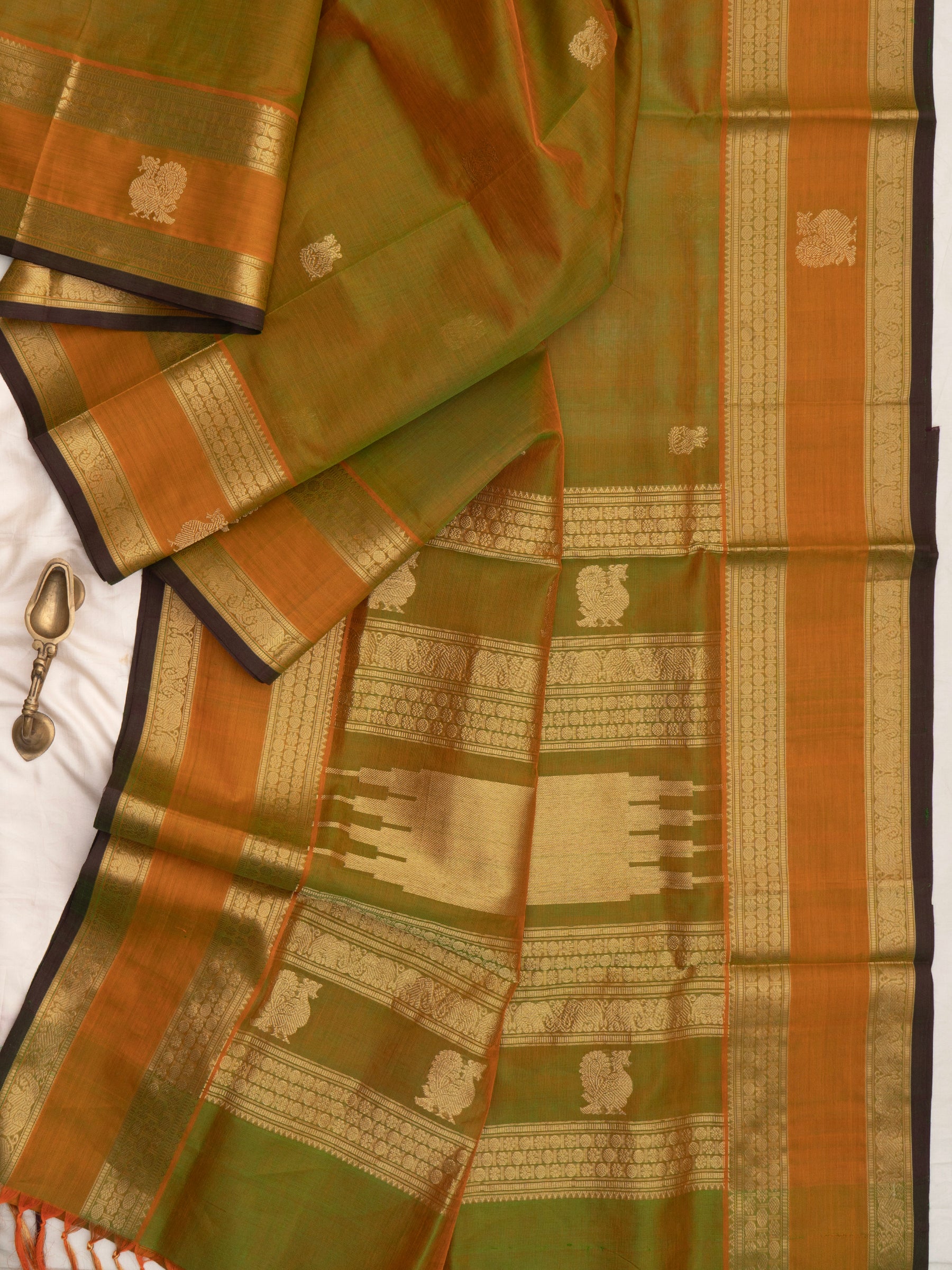 Green shot rust annam border butta/ Silk Cotton Saree CLSA10239