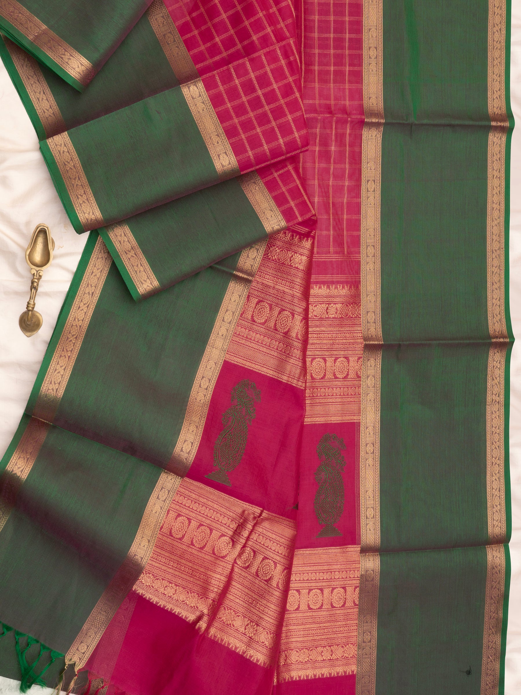 Pink kattam green long border/ Silk Cotton CLSA10245